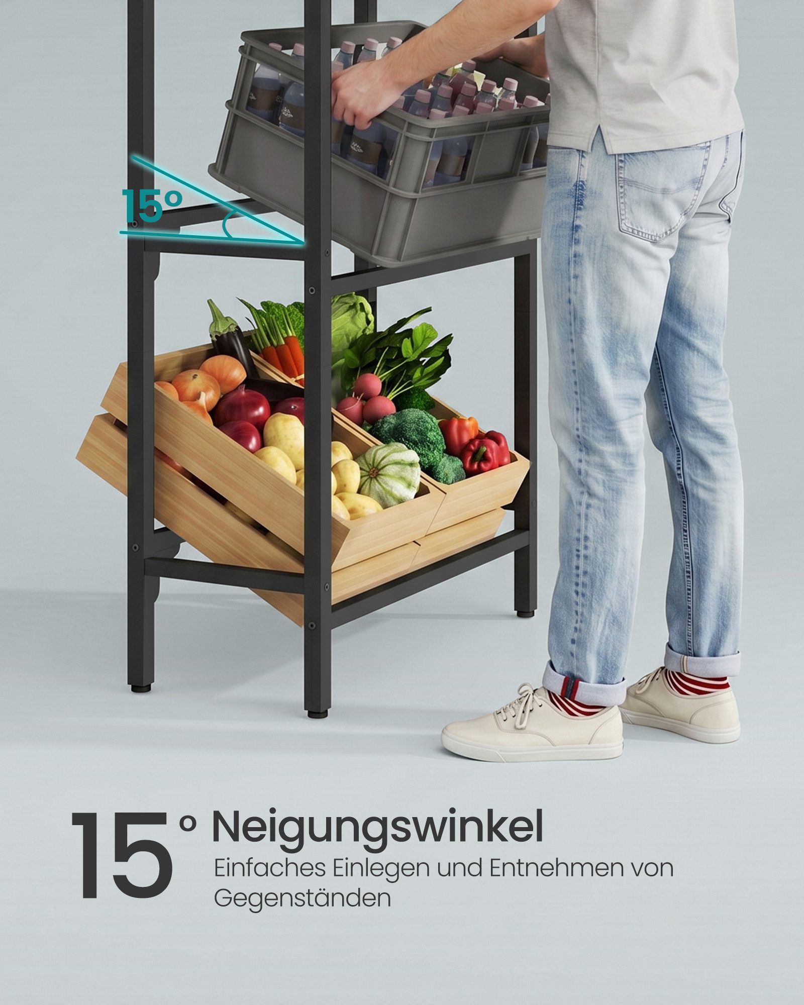 SONGMICS Flaschenregal Getränkekistenregal Aufbewahrungsregal, 3 Ebenen für 3 Kisten, bis 150 kg belastbar, Küche, Wohnzimmer, Getränkeregal – Bild 3 von 5