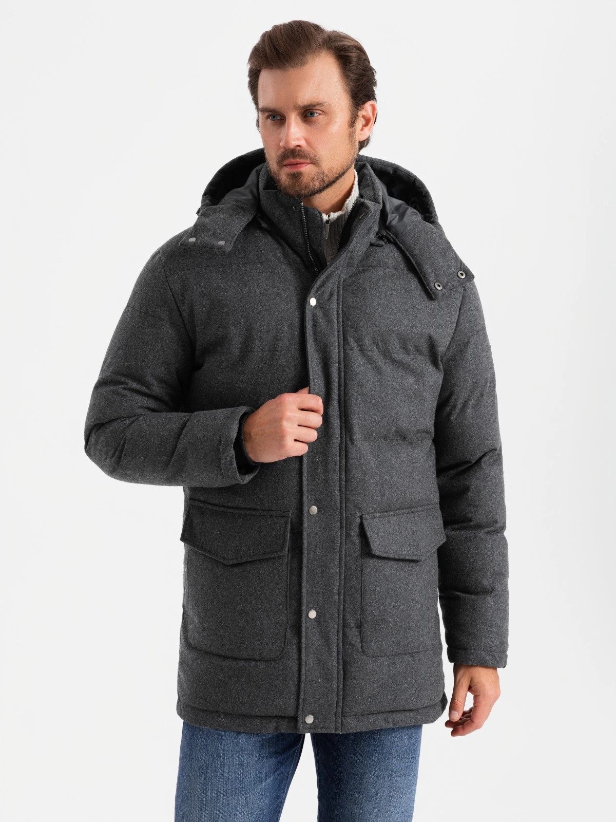 OMBRE Winterjacke Warme lange Herren Parka Jacke mit Wolle
