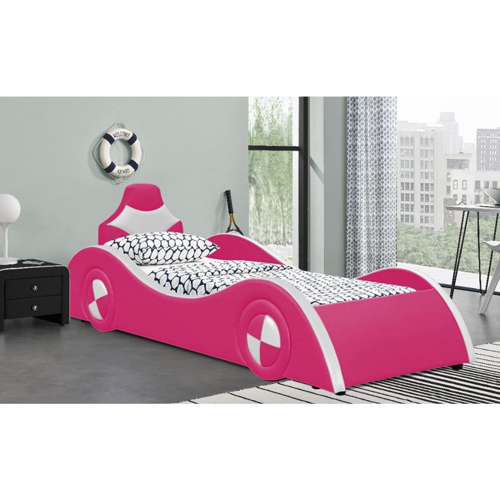 HTI-Living Kinderbett Autobett Pink/Weiß (Stück, 1-tlg., 1x Kinderbett Racing inkl. Lattenrost, ohne Matratze), Rennfahrerbett Kinderbett