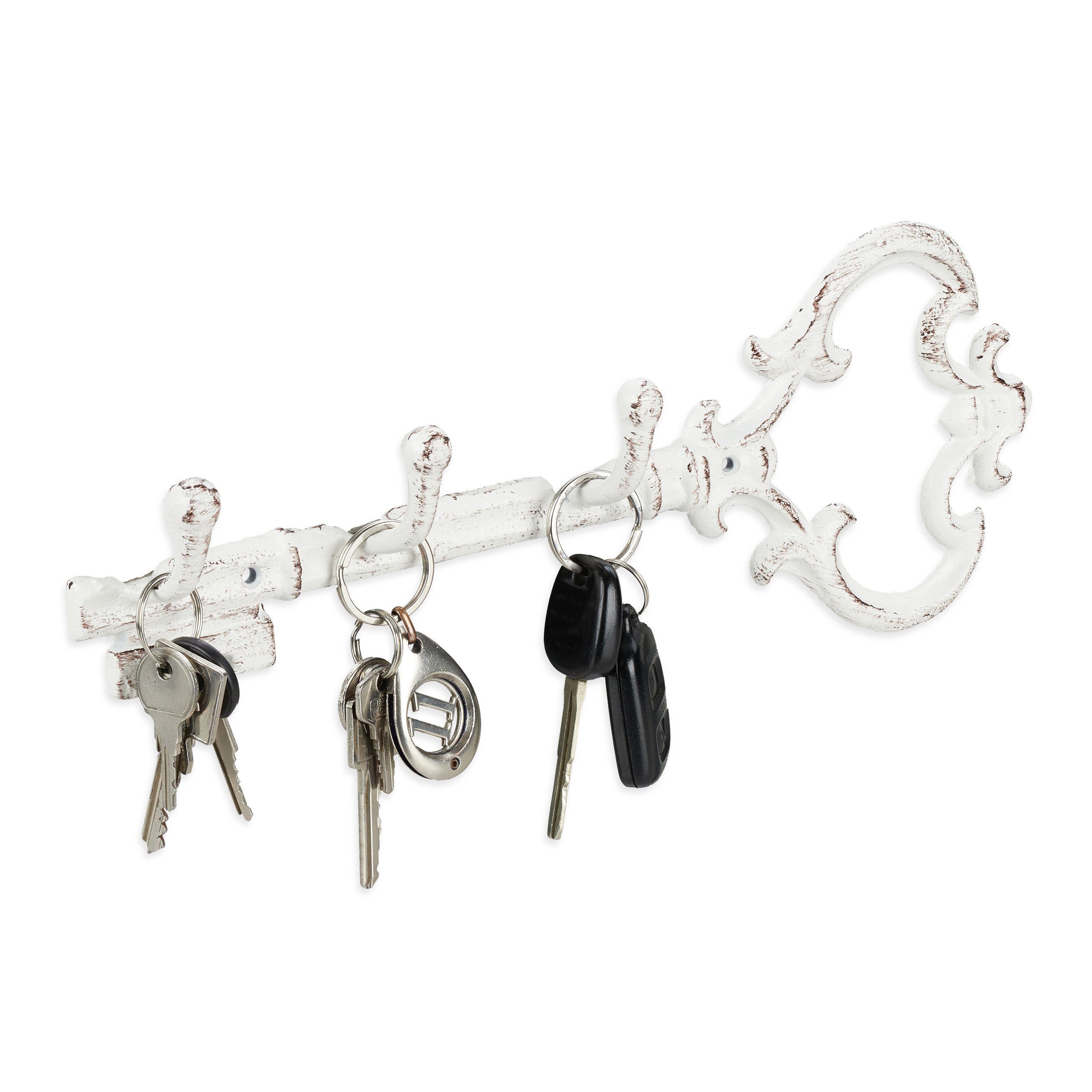 relaxdays Schlüsselbrett Schlüsselbrett Vintage, Weiß