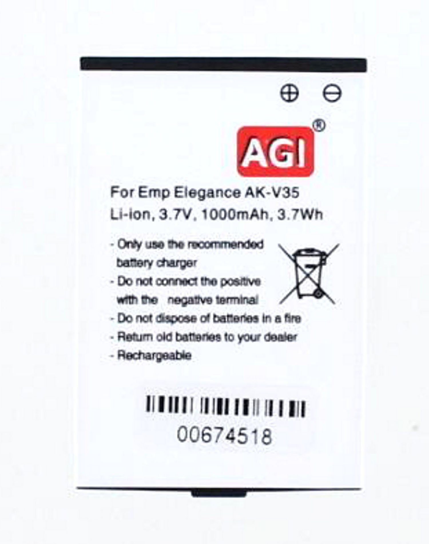 Outlet-Produkte AGI Akku kompatibel mit V37, Elegance Akku AK-V35, Emporia Plus V36, Akku