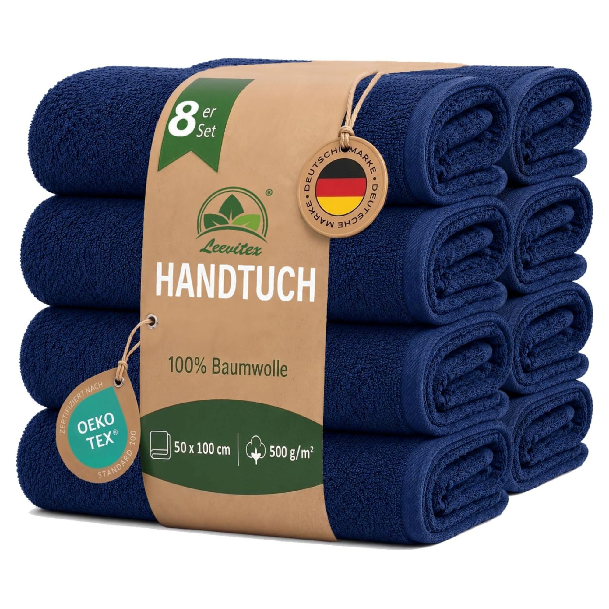 leevitex® Handtücher 8er-Set, 50 × 100 cm, aus 100% Baumwolle, Navyblau, Frottee (Set, 8-St), OEKO-TEX® STANDARD 100 zertifiziert und hochwertig verarbeitet