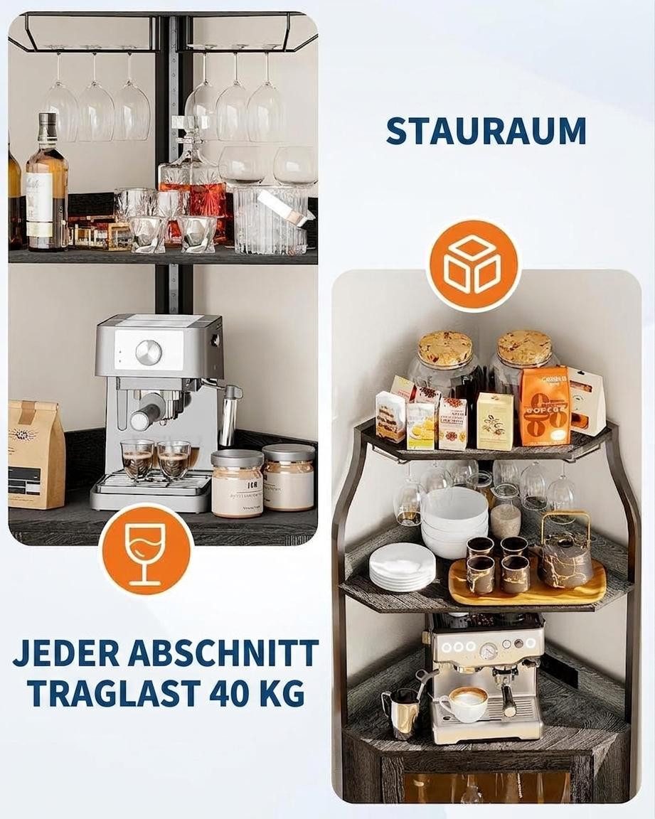 GarveeMore Eckschrank 5-stufiges mit Steckdose,Weinschrank mit LED-Streifen&Gläserhalterung Bar-Möbel für Spirituosen (Heimgebrauch & kleine Räume) – Bild 4 von 5