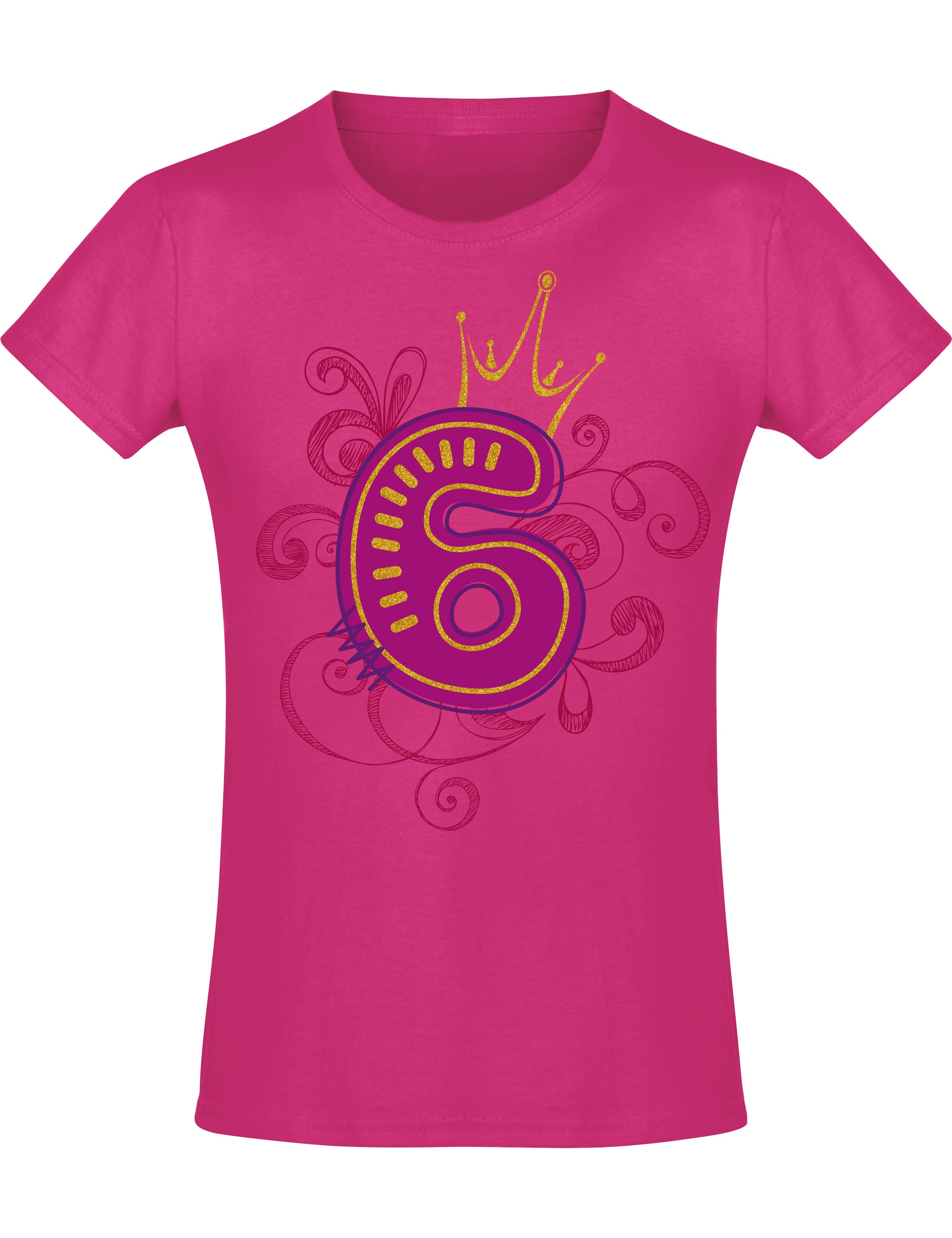 Baddery Print-Shirt Geburstagsgeschenk für Mädchen : 6 Jahre mit Krone, hochwertiger Siebdruck, aus Baumwolle