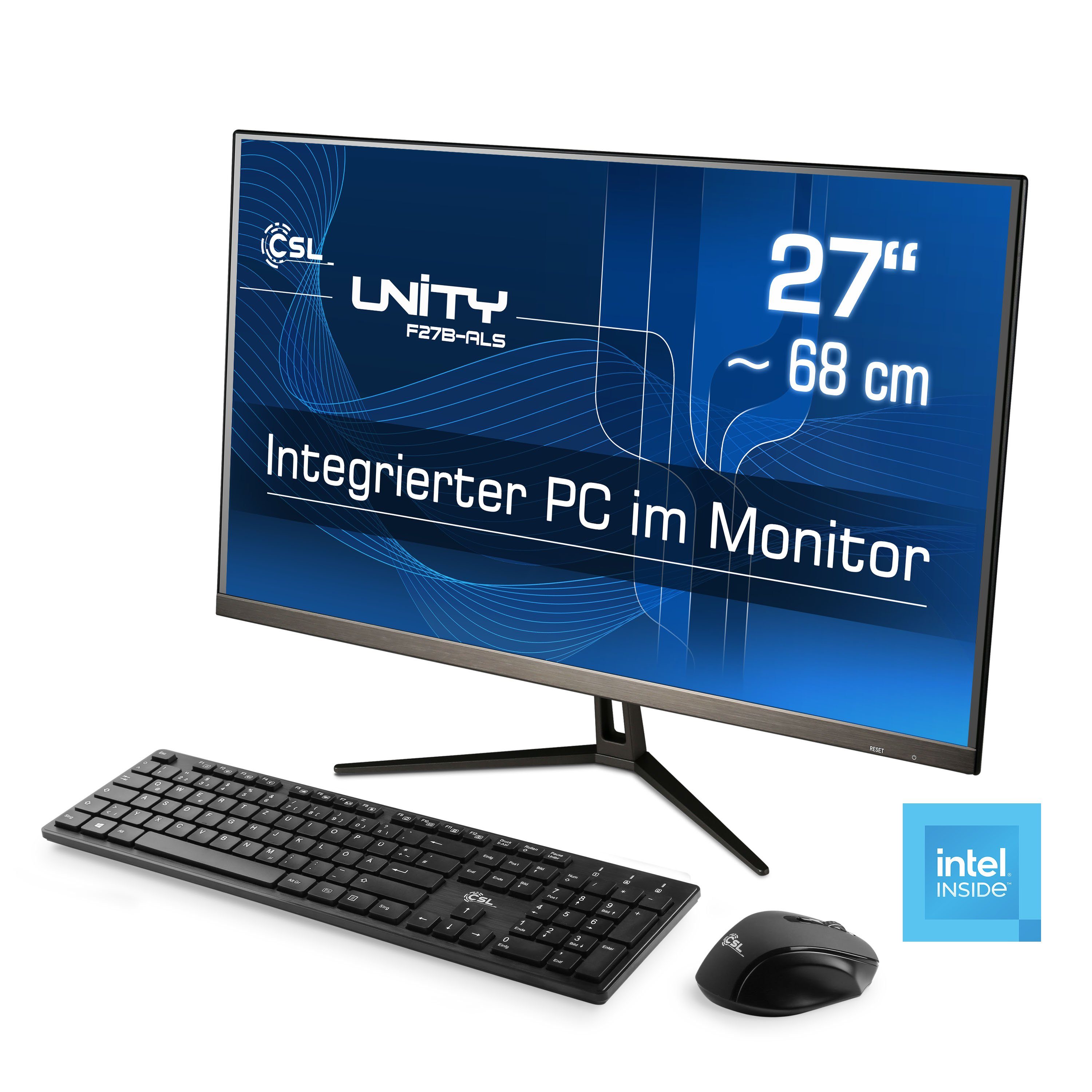 CSL Unity F27-ALS N200 Windows 11 All-in-One PC (27 Zoll, Intel® N200, Intel® UHD Graphics, 1× HDMI 2.0, 8 GB RAM, 512 GB SSD, passiver CPU-Kühler)