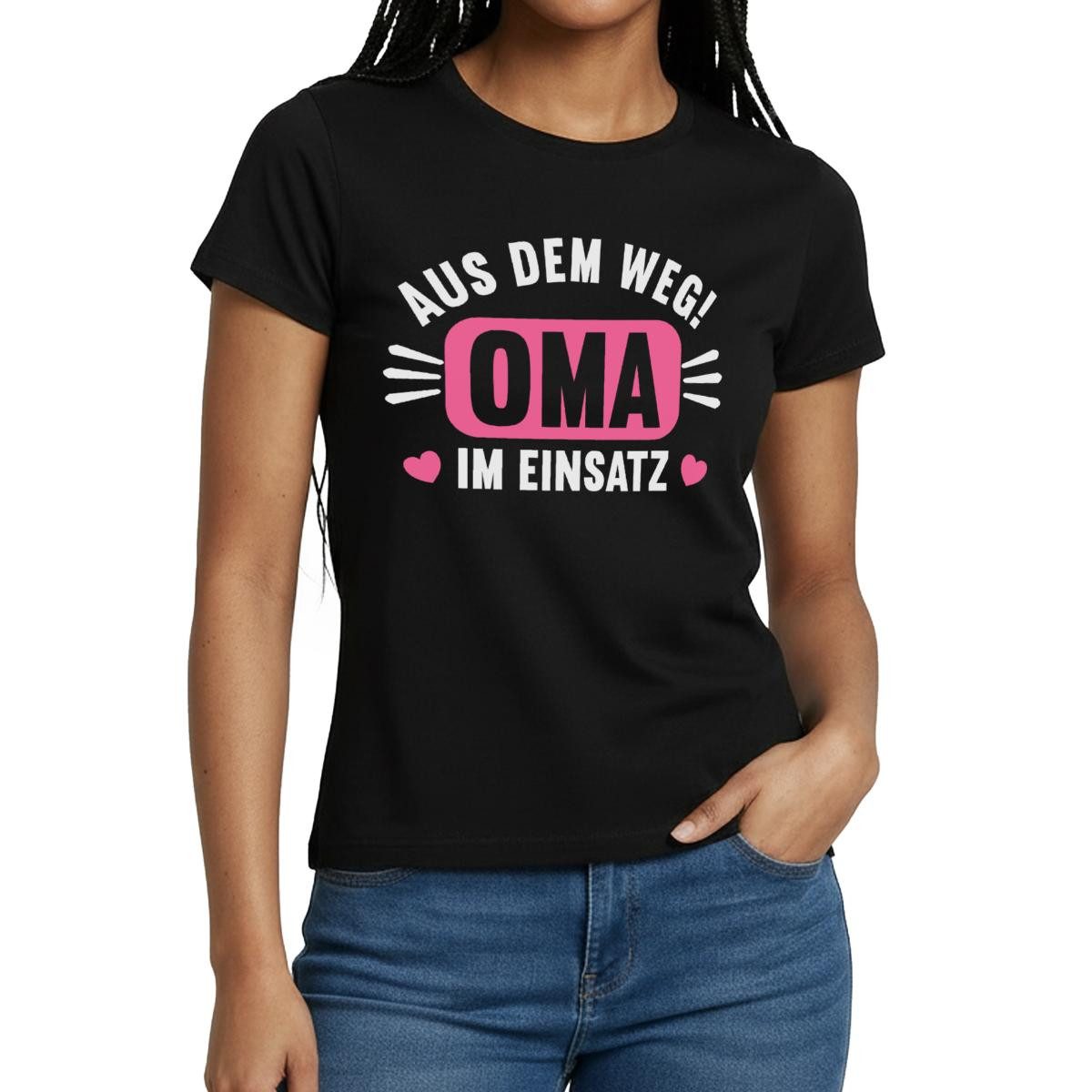 Spreadshirt T-Shirt Aus Dem Weg Oma Im Einsatz, Lustige Oma Frauen T-Shirt (1-tlg) Slim Fit, fällt klein aus