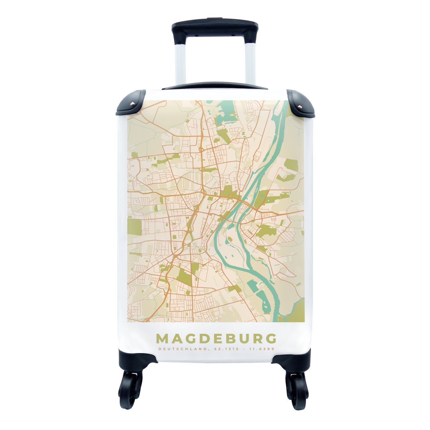 rollen, 4 Reisekoffer Stadtplan, Vintage - MuchoWow Rollen, Ferien, Magdeburg Reisetasche - mit Karte für Handgepäck Handgepäckkoffer - Trolley,