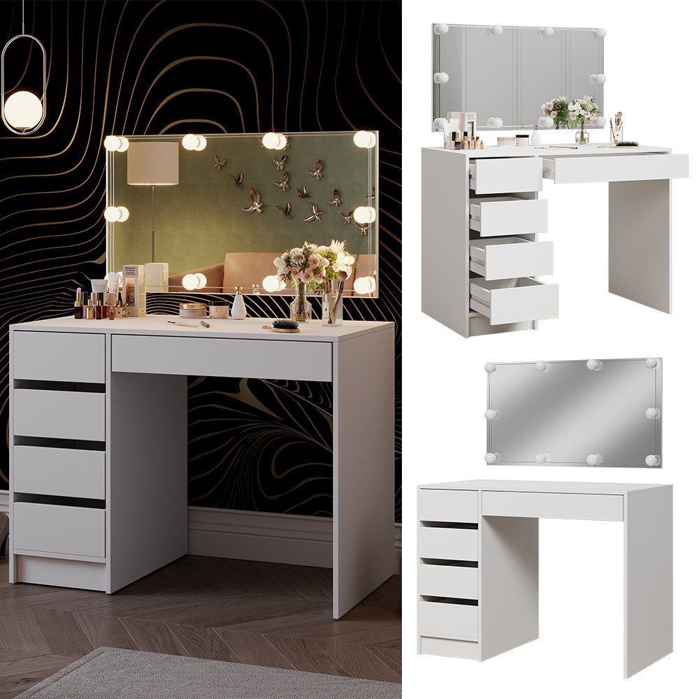 Vicco Schminktisch Thalia, Weiß Hochglanz, 100 cm mit LED Beleuchtung günstig online kaufen