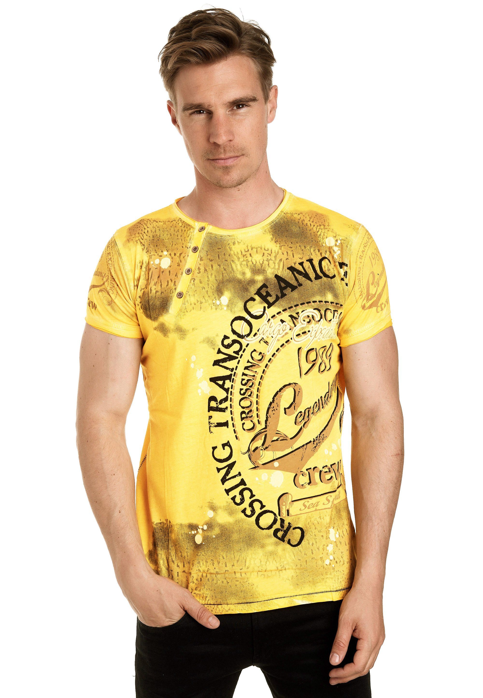 Rusty Neal T-Shirt mit plakativem Frontprint gelb