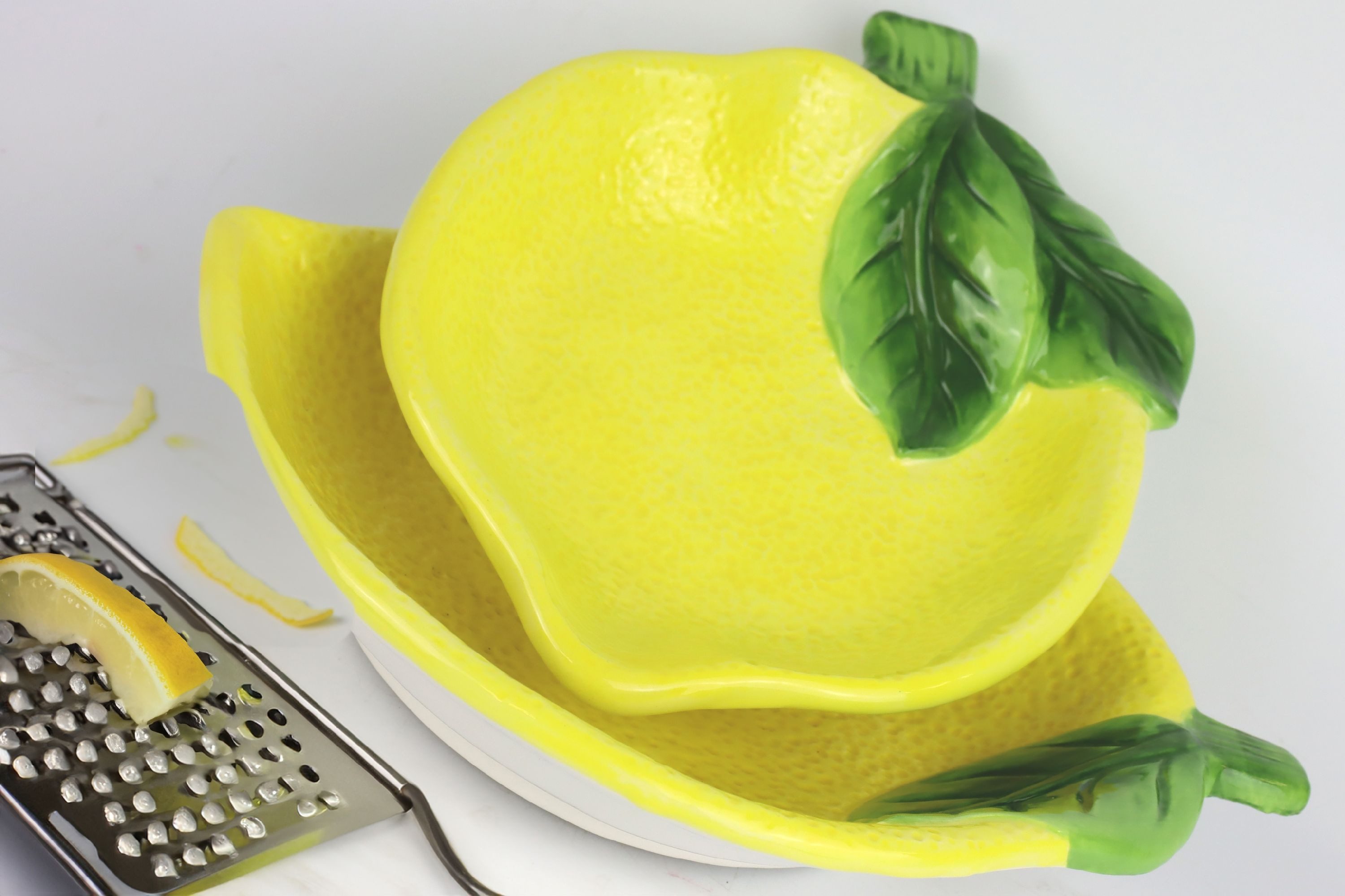 FURNARO Dekoschale Lemon (2 St), tropfenförmig, bunt, Keramik, handbemalt, mediterran