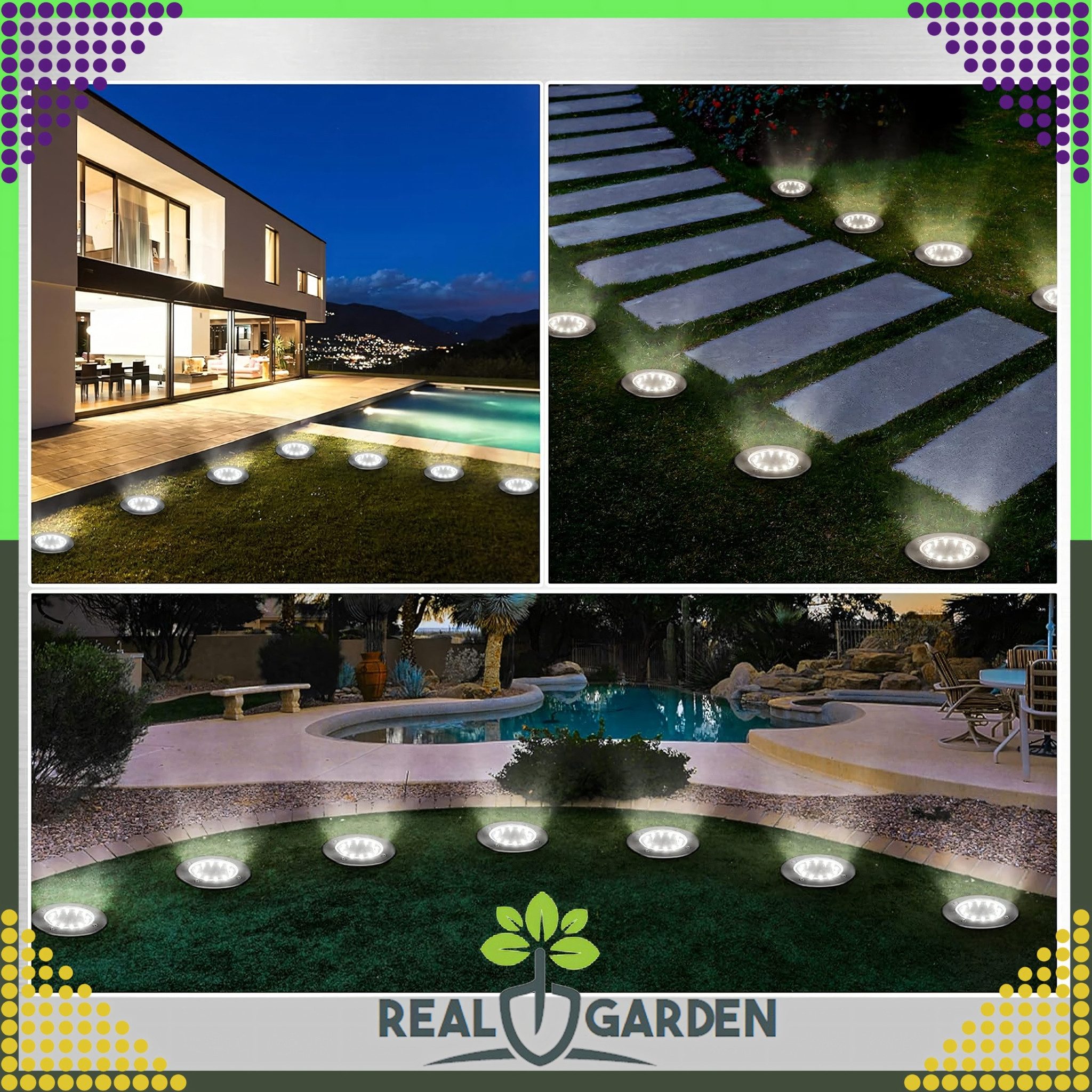 Realb2b LED Solarleuchte 4x Solar LED Bodenleuchten mit Dämmerungssensor für Außen, 8 integrierte LEDs pro Lampe, solarbetrieben, Wetterfeste Solar-Bodenleuchte – Bild 3 von 5