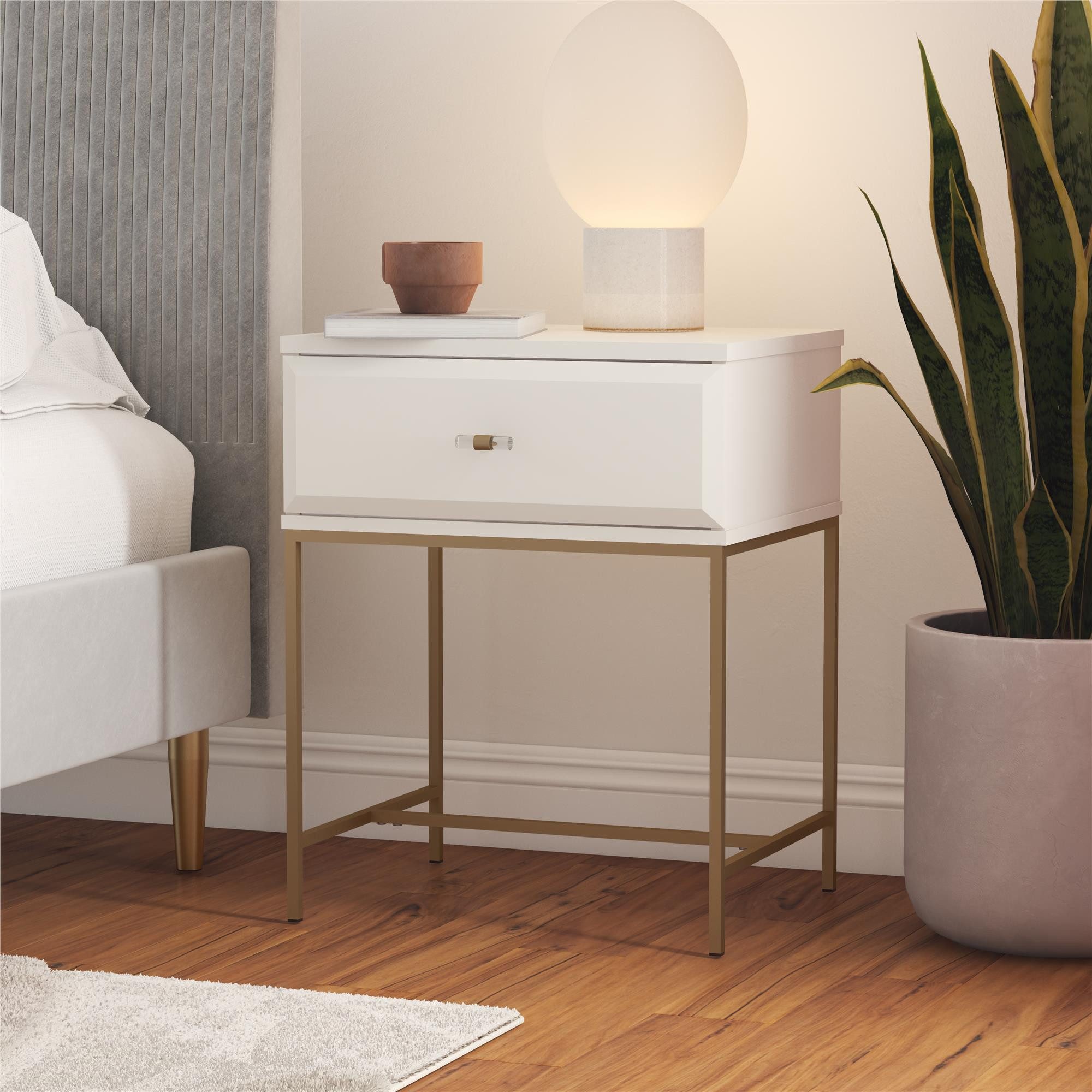 loft24 Nachttisch, mit 1 Schublade, Metallgestell in gold, modernes Design