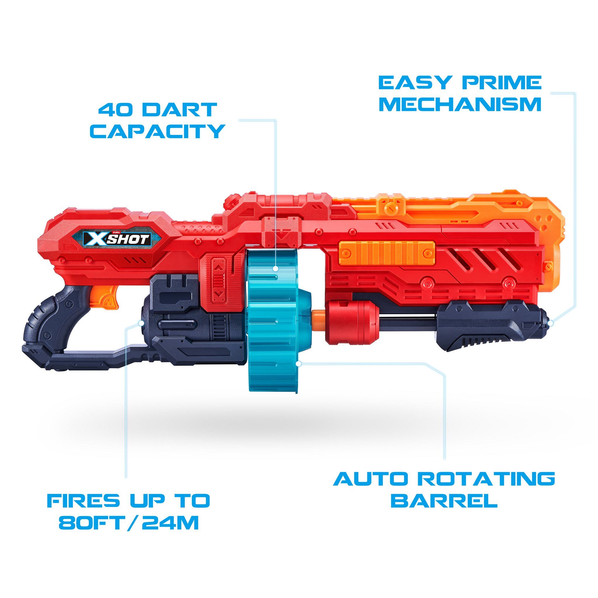 ZURU Blaster Excel Turbo Advance Blaster - zielt bis zu 24m, Pump-Action Blaster mit riesiger Trommel