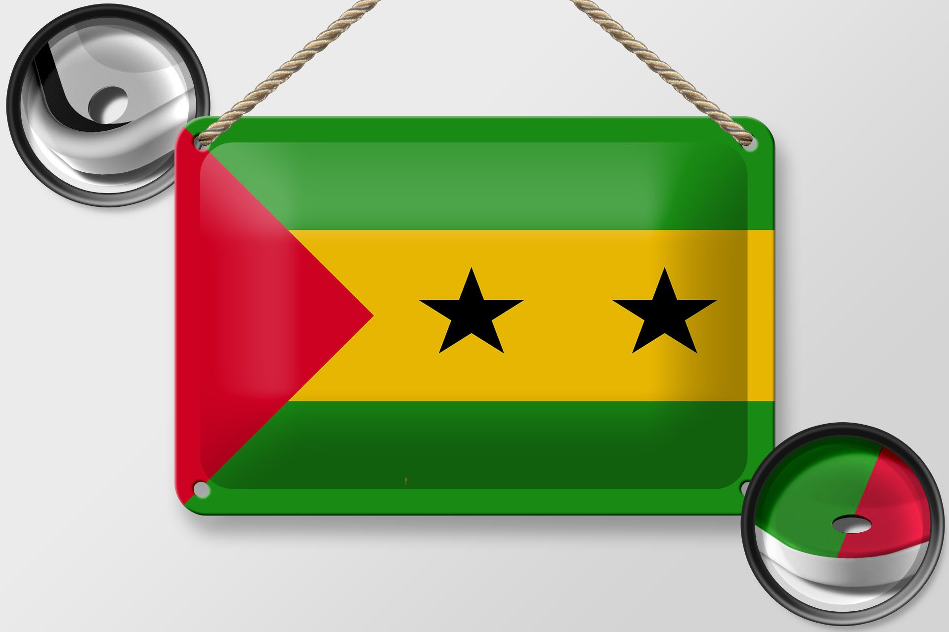 Femer GmbH Metallschild Flagge São Tomé und Príncipe 18x12cm São Tomé, (1 St), gewölbte Oberfläche, abgerundete Ecken, umgeschlagene Kanten