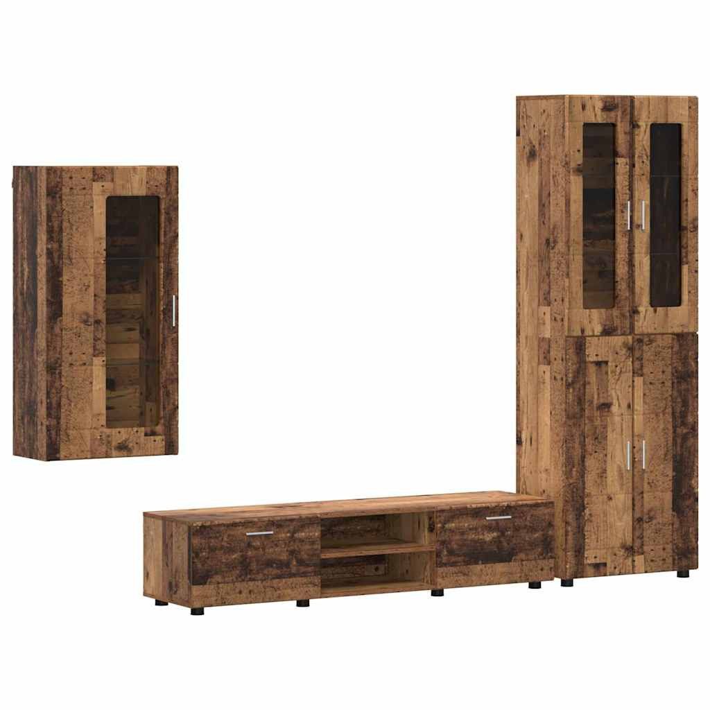 vidaXL Wohnzimmer-Set TV-Schrankset mit Schubladen FLORIN 3 pcs Altholz Holzwerkstoff, (3-St)