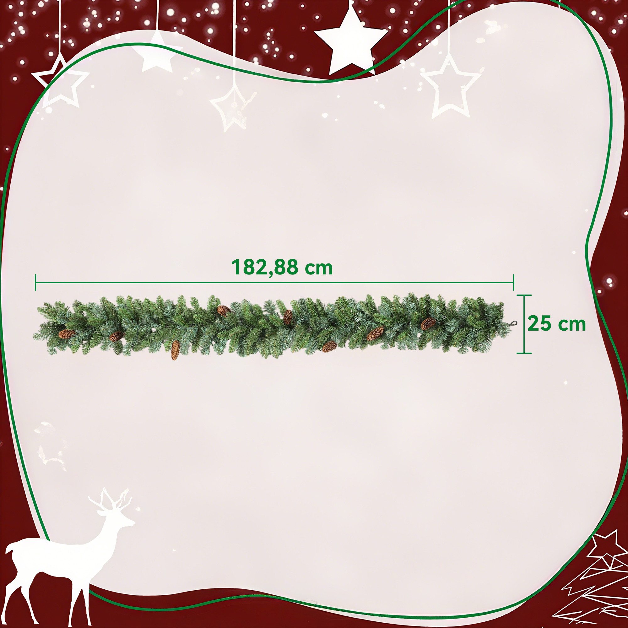 Kunstgirlande Weihnachtsgirlande Weihnachtsdeko 162 Spitzen Innen & Außen Tanne, HOMCOM, Höhe 25 cm, mit 8 Tannenzapfen, Grün