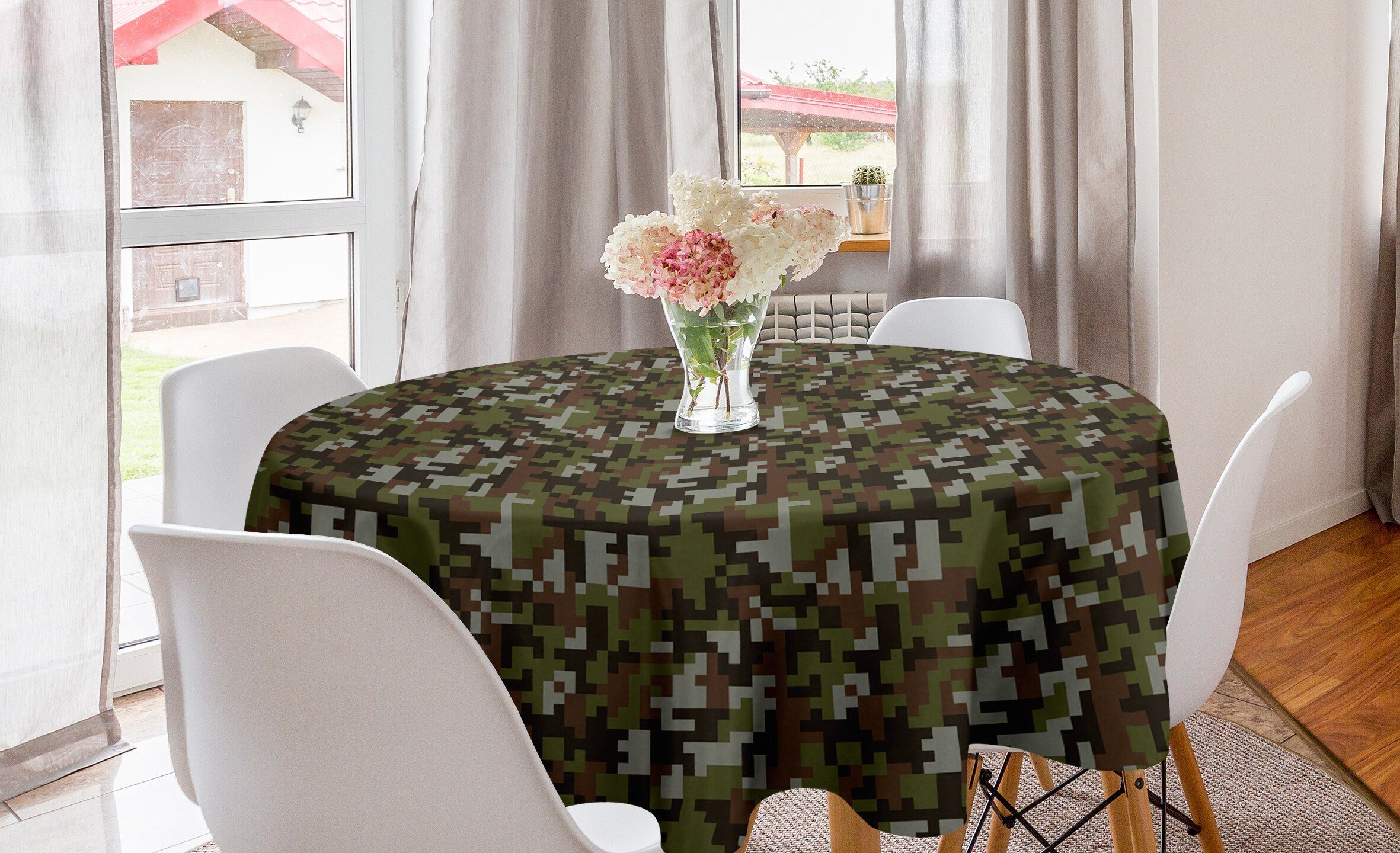 Abakuhaus Tischdecke Kreis Tischdecke Abdeckung für Esszimmer Küche Dekoration, Tarnen Abstrakt Pixel Art Camo