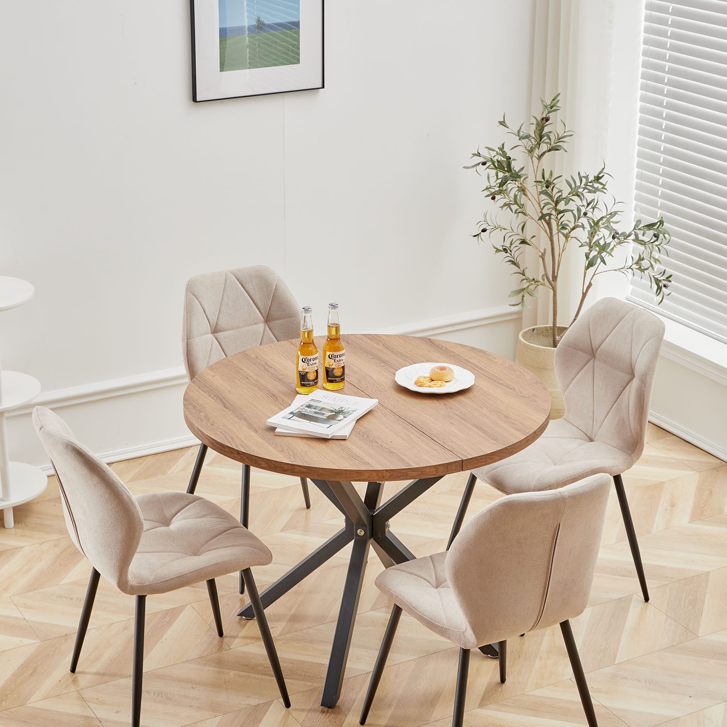 GrandCA HOME Essgruppe Modernes Tisch- und Stuhlset, Sitzgruppe Essgruppe 4+1, (Set, 5-tlg), mit Leinengepolstertes Kissen