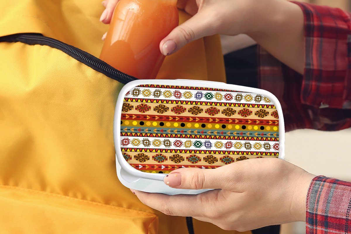 Brotbox für Lunchbox weiß Mädchen Maya Lateinamerika, MuchoWow Muster Brotdose, - (2-tlg), für - und Erwachsene, Jungs und Kinder Kunststoff,