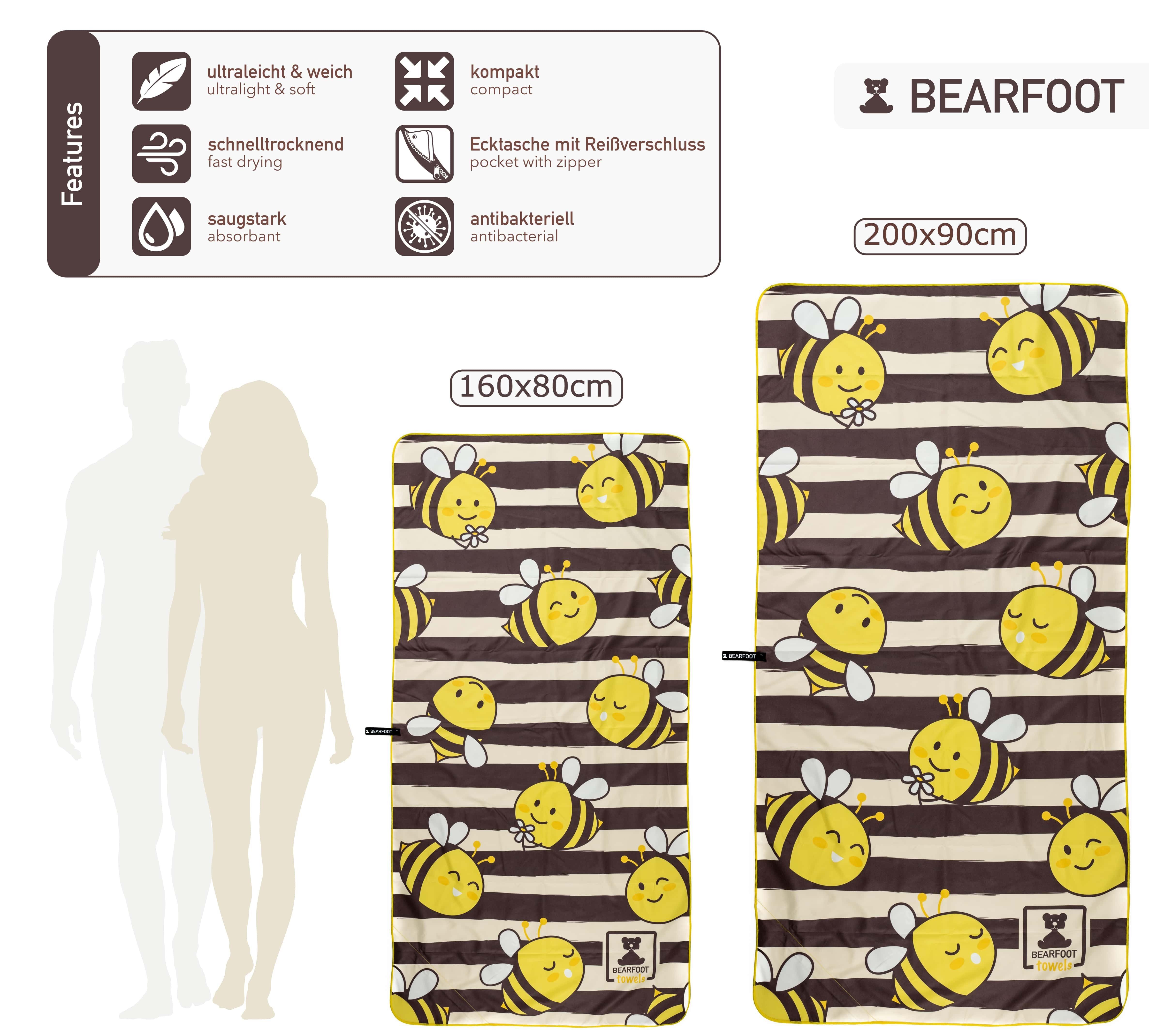 BEARFOOT Strandtuch Mikrofaser Tier Handtuch Qualität, Strandhandtuch, Bienen-Bienen (1-St), Reisehandtuch Tasche, geeignet Mikrofaser Fitnesshandtuch, mit schnelltrocknende Microfaser als Badetuch, Saunatuch
