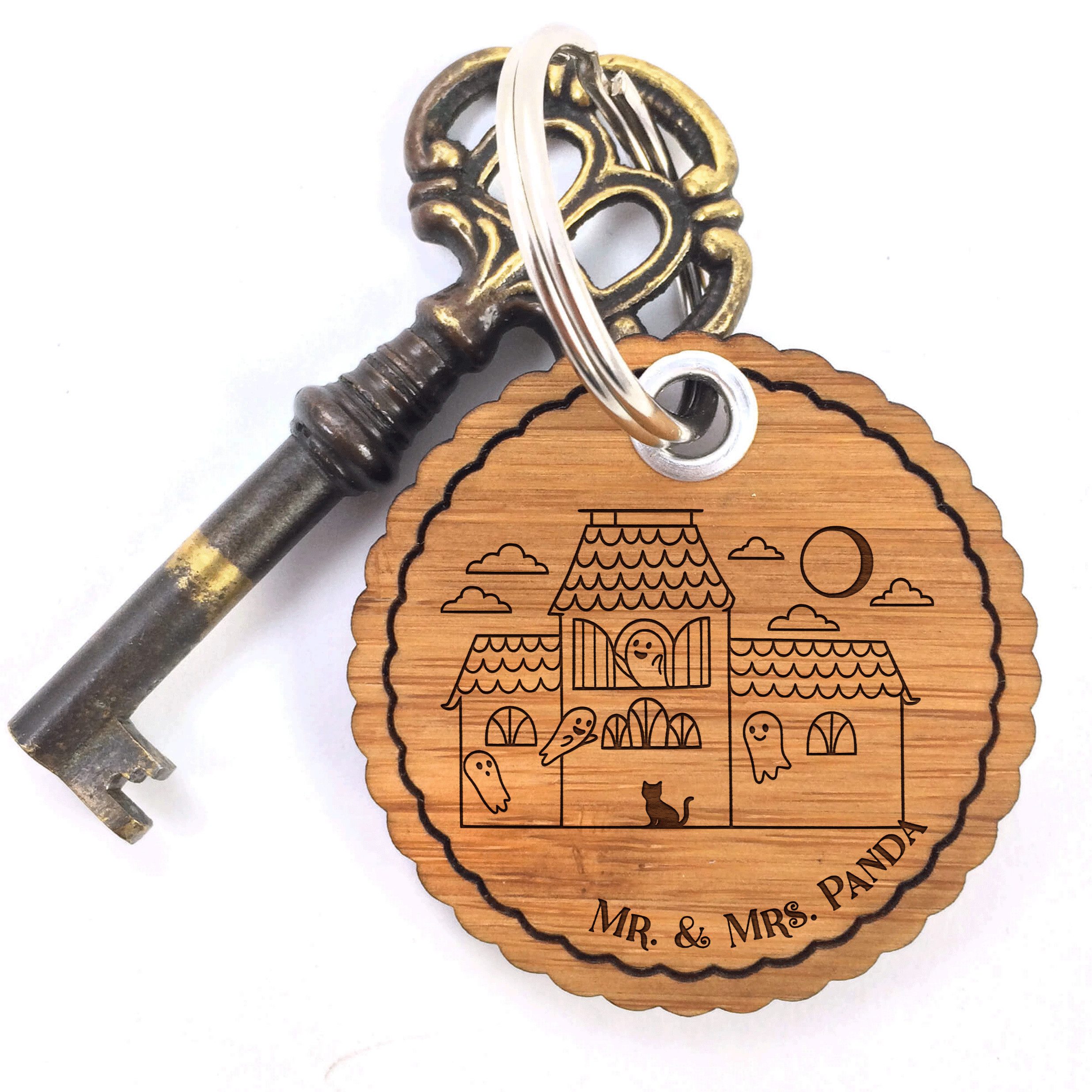 Schlüsselanhänger Geister Villa, Taschenanhänger, Transparent, anhänger schlüssel, Holz