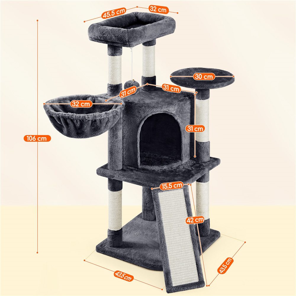 Yaheetech Kratzbaum, Katzenbaum 106 cm Hoch Kletterbaum