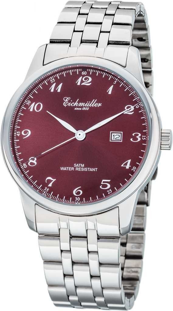 Eichmüller Quarzuhr Herrenuhr RE1067 Edelstahl silberfarben-rot Metallband 42 mm