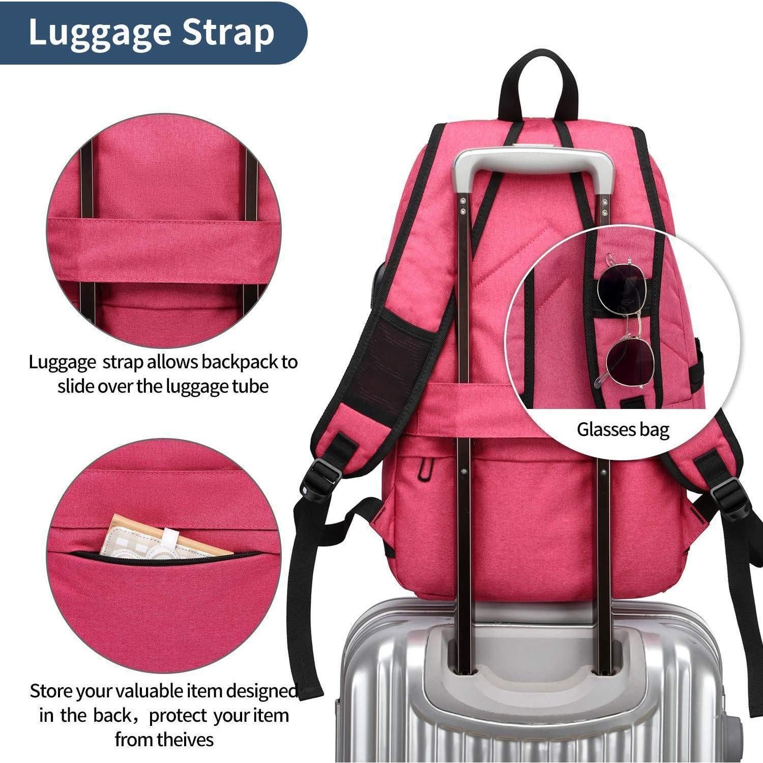 LuxusKollektion Laptoprucksack Rucksack Laptop Schulrucksack USB Ladeanschluss Damen 15,6 Zoll Rosa