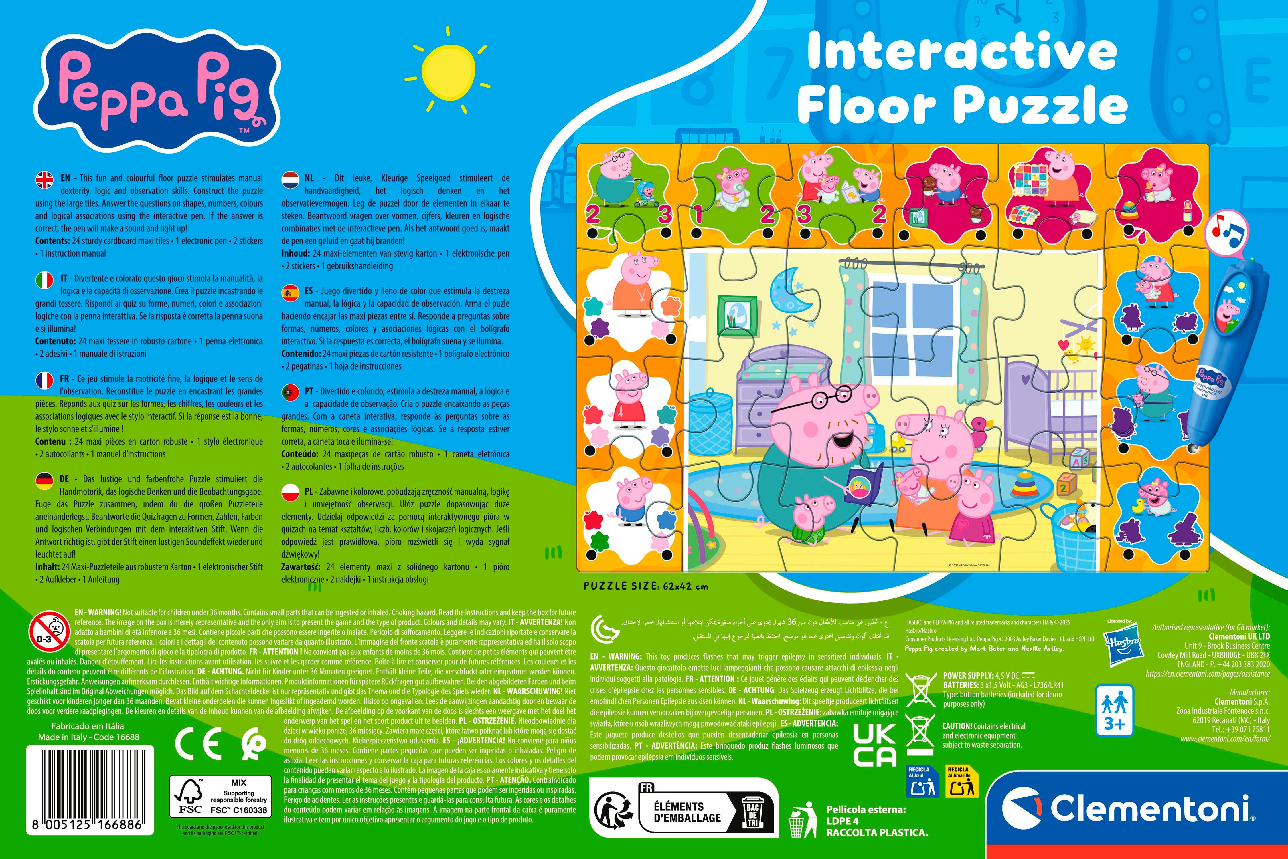 Clementoni® Puzzle Quiz-Bodenpuzzle - Peppa Pig, 24 Puzzleteile, Made in Europe