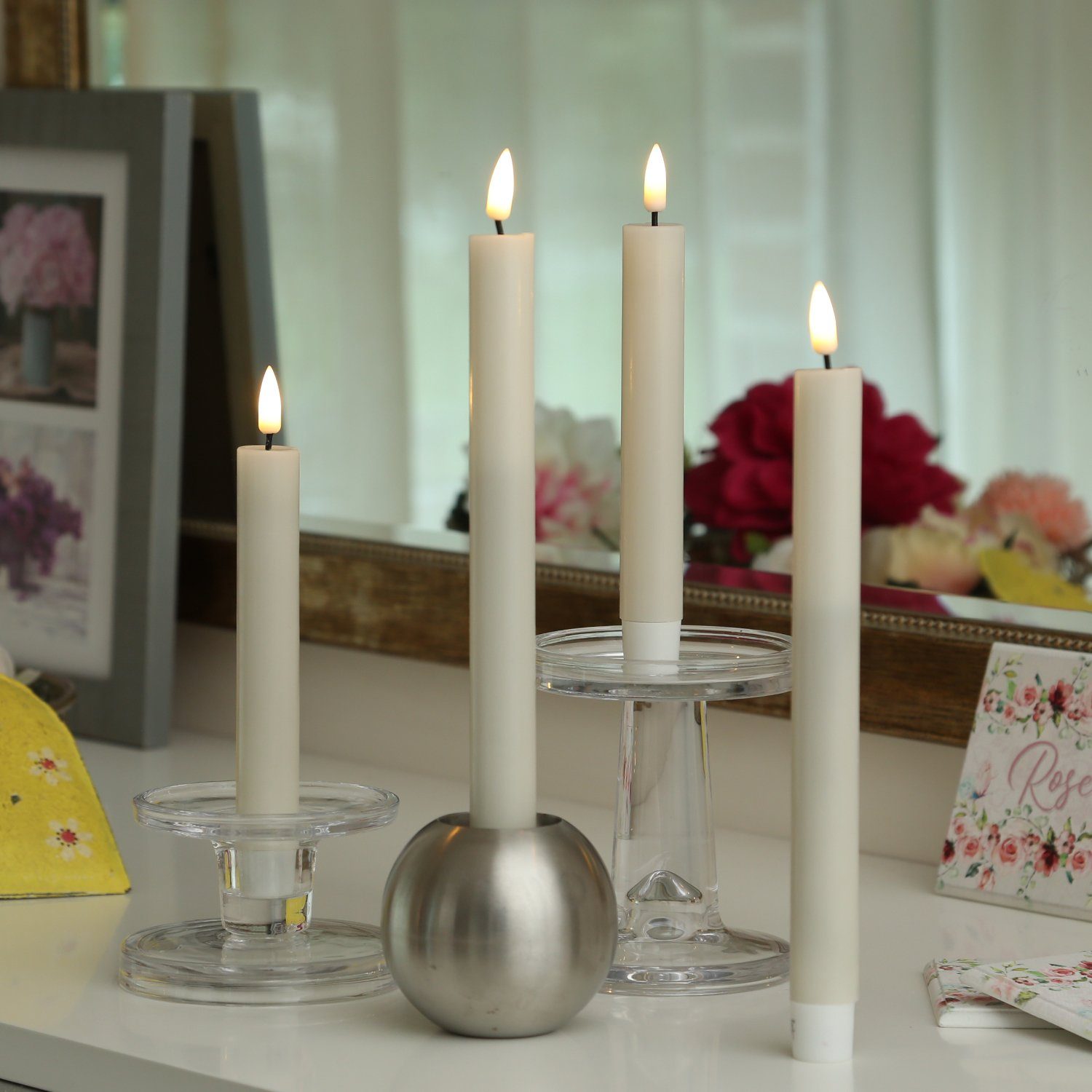 Deluxe Homeart LED-Kerze LED Stabkerzen Mia Tafelkerzen Echtwachs flackernd H: 15cm creme 2Stk (2-tlg)