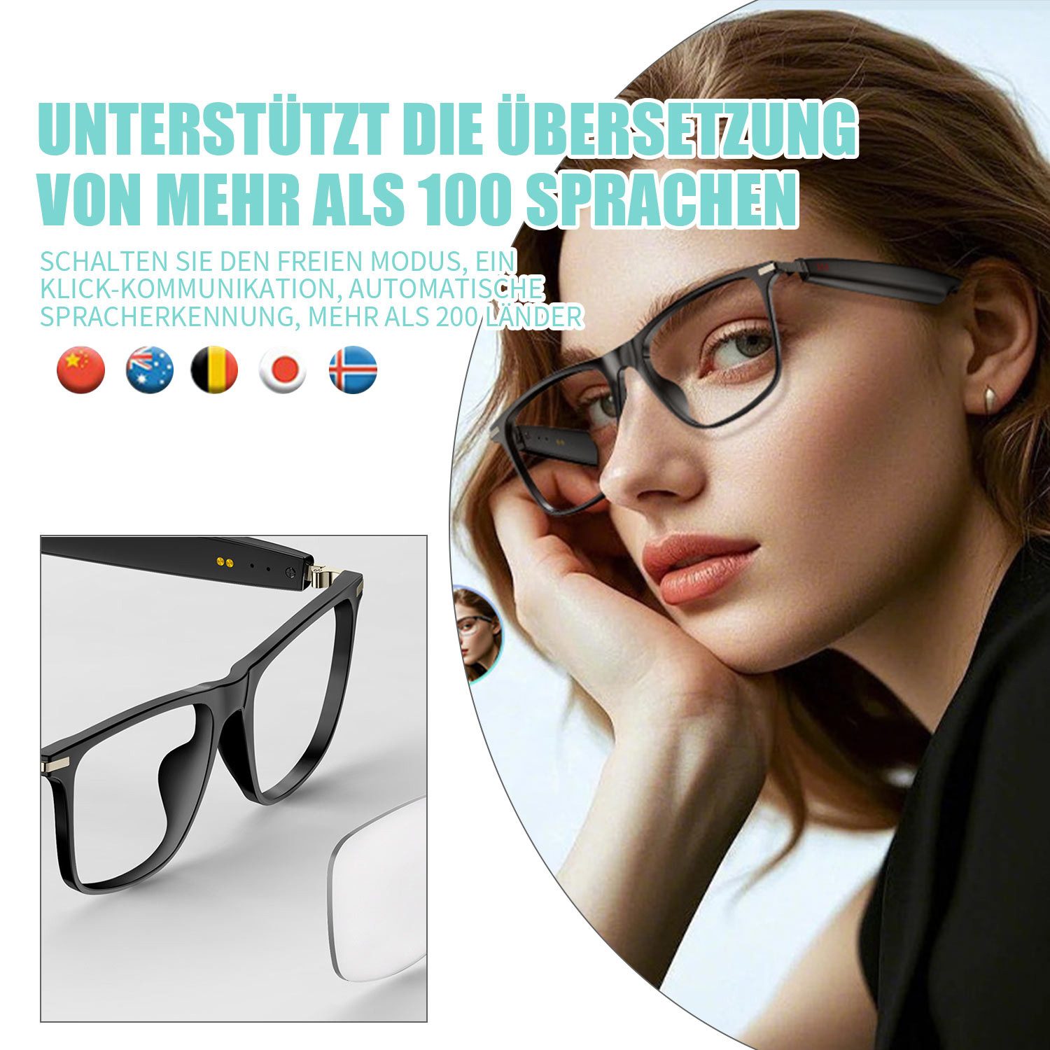 Refttenw Sonnenbrille Bluetooth Smart Brille,Übersetzungsbrille,UV-Schutz günstig online kaufen