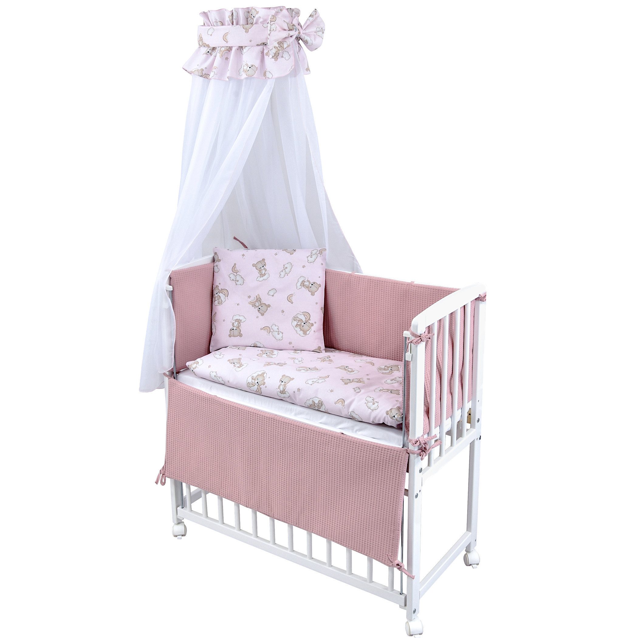 Beistellbett Babybett Waffelpique Bärchen Rosa
