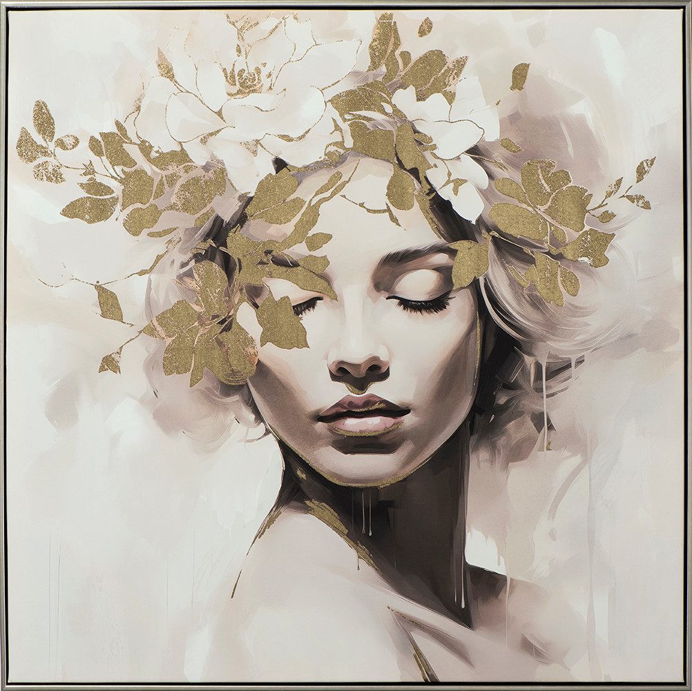 ArtUniverse Gemälde Gold flowered Beauty 82,5x82,5 cm, Gold flowered Beauty 82,5x82,5 cm