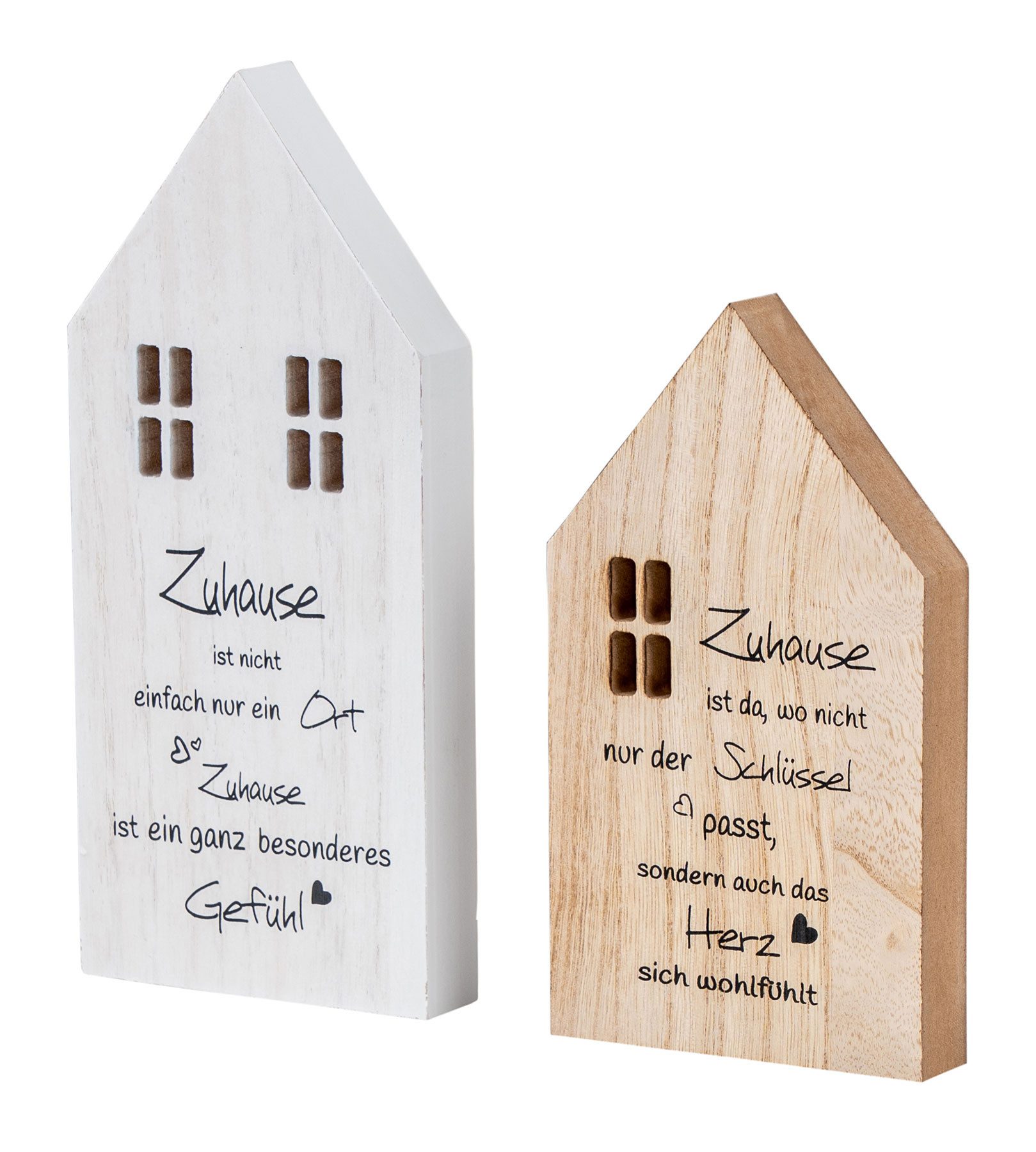 Levandeo® Dekoobjekt, 2er Set Deko Häuser Aufsteller Zuhause Spruch MDF Holz Tischdeko