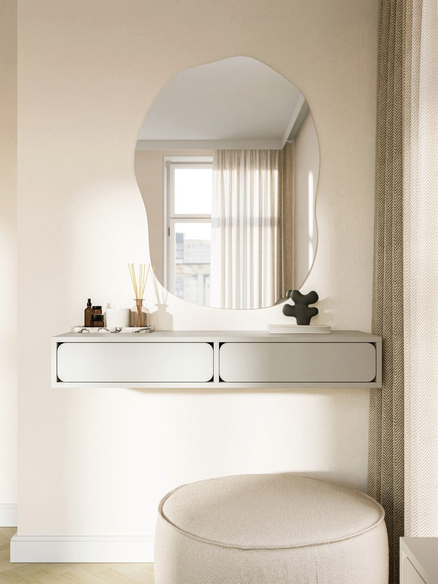 Selsey Schminktisch WUWU, Wandschminktisch mit 2 Schubladen, Greige, 110 cm