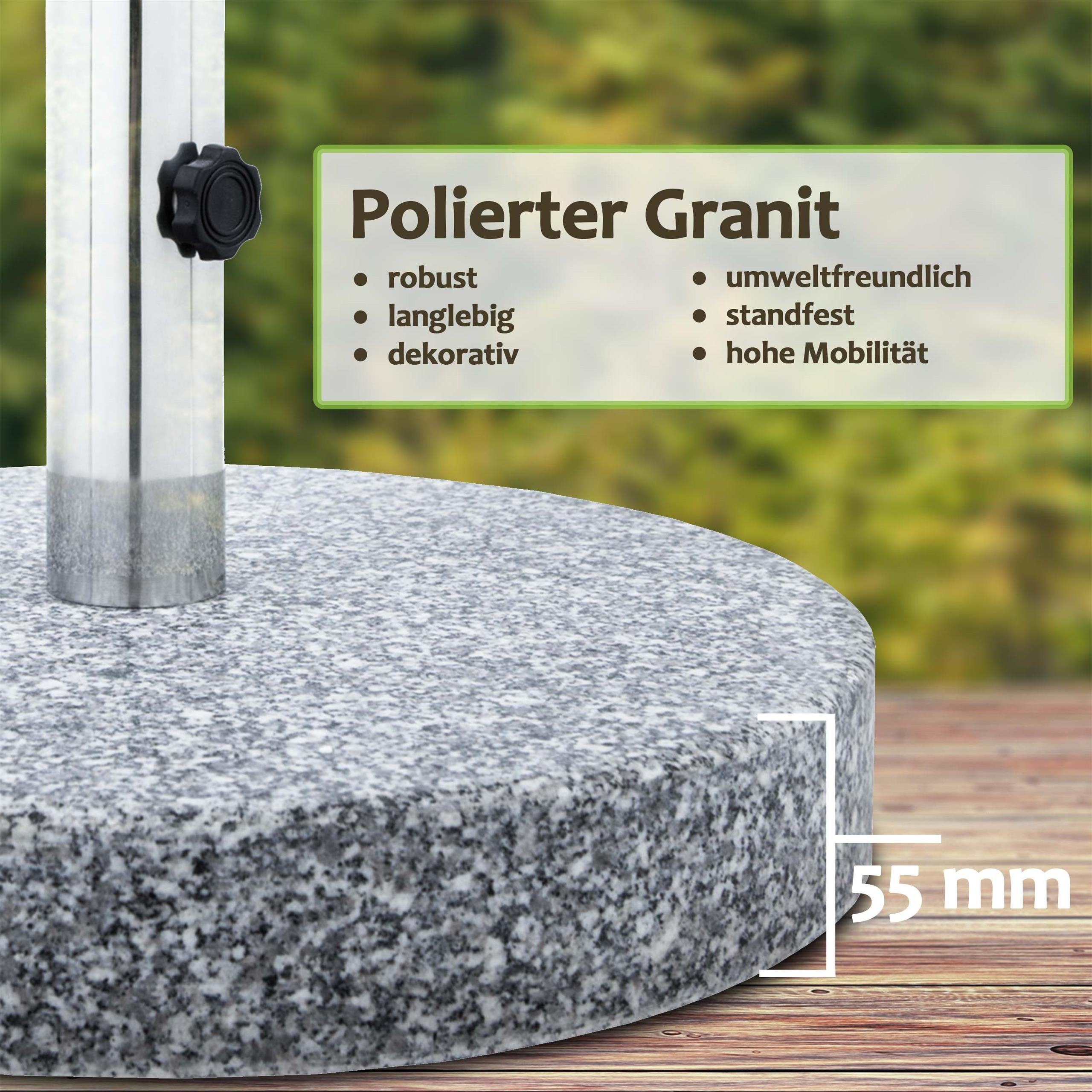 anaterra, Rund 30 kg Griff Schirmständer-Platte Granit (1-tlg) mit Schirmständer, Sonnenschirmständer Rollen