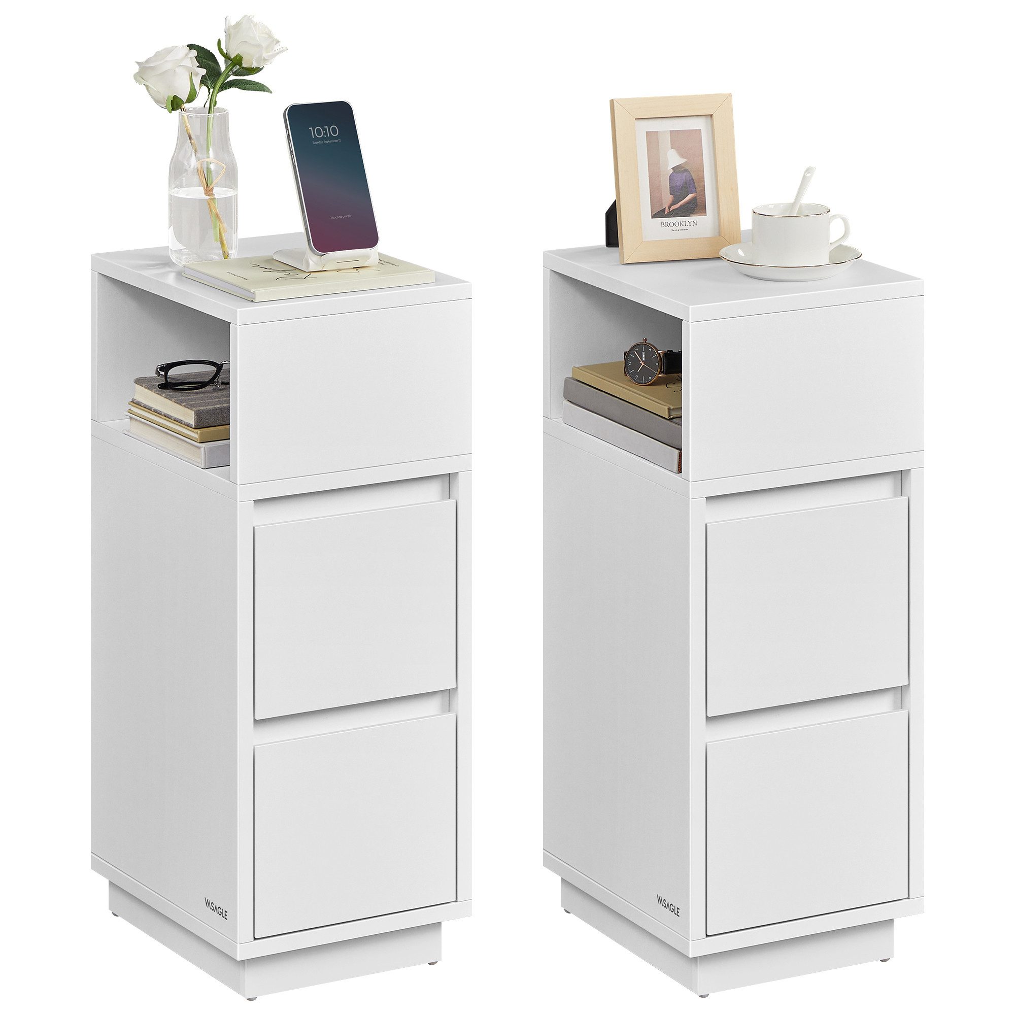 VASAGLE Nachttisch (2-St), 1er Set/2er Set, schmal, Beistelltisch mit 2 Sch günstig online kaufen