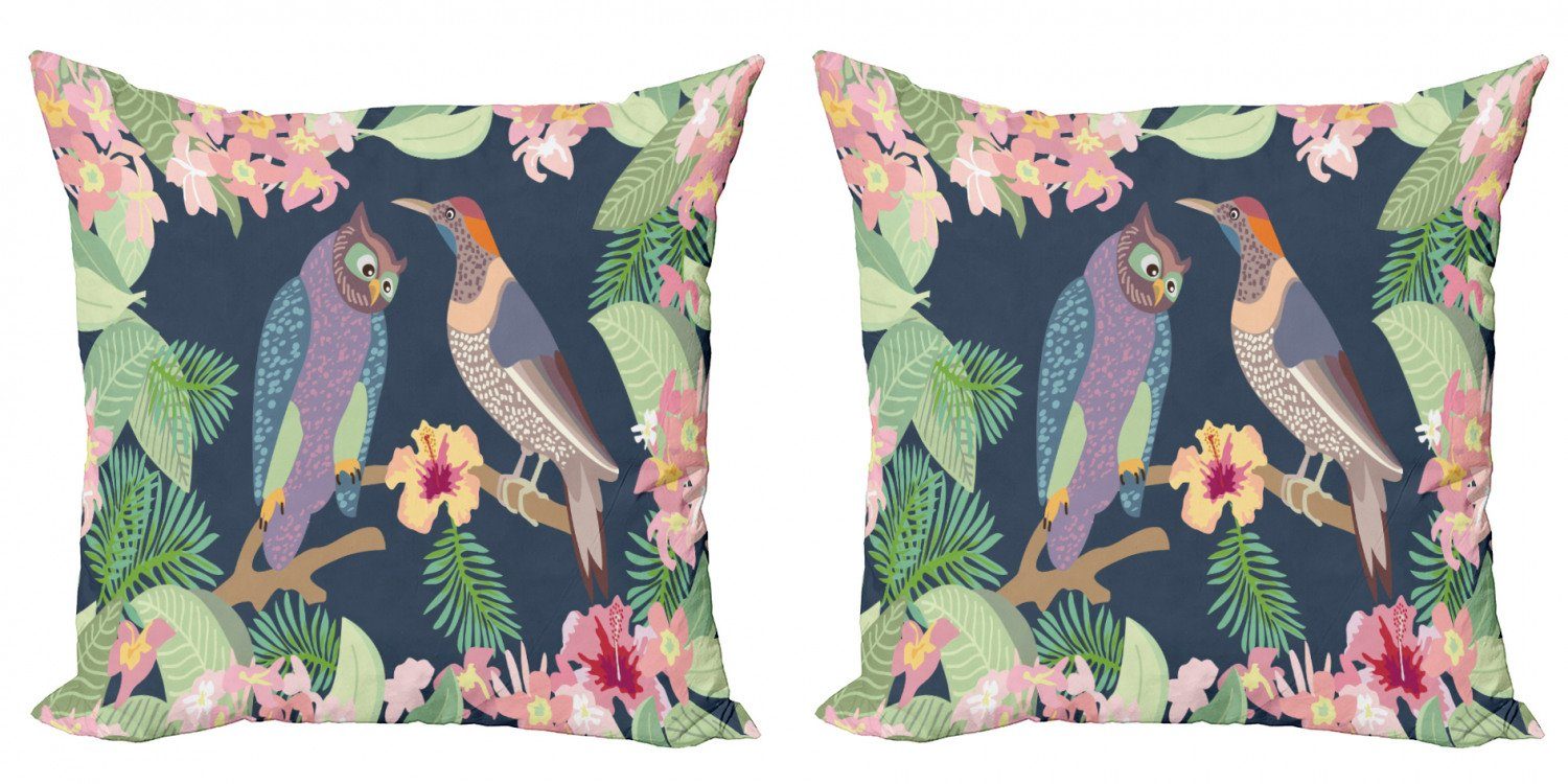 Accent (2 Owl Abakuhaus Avian Digitaldruck, Modern Vögel Asian Stück), Exotische Kissenbezüge Doppelseitiger Blätter