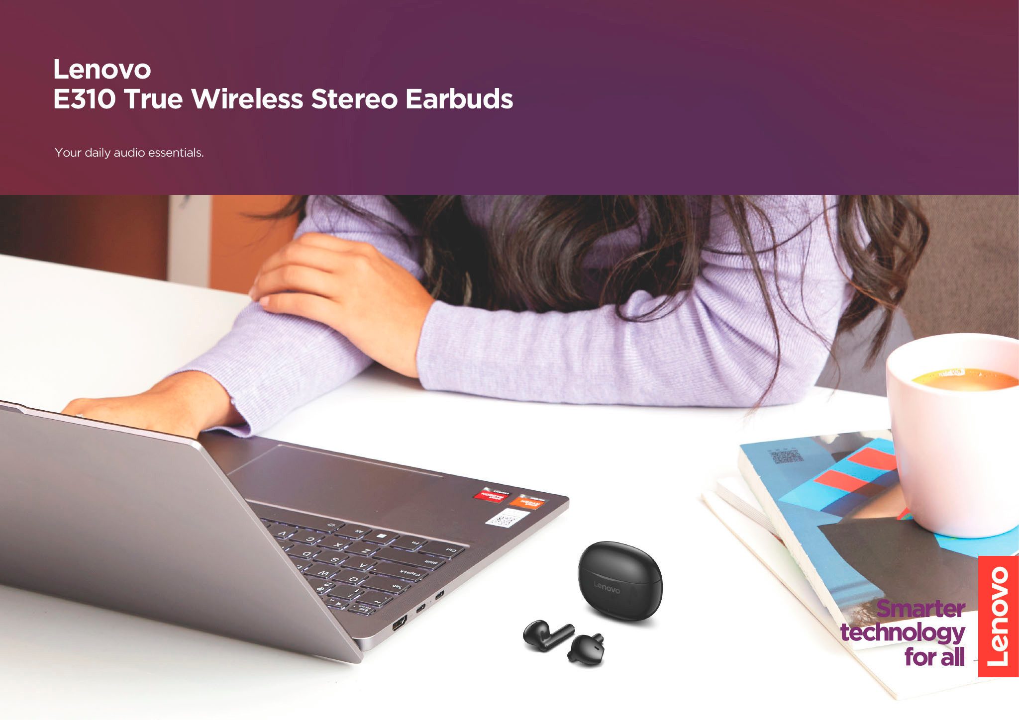 Lenovo E310 True Wireless Earbuds wireless In-Ear-Kopfhörer (Echo Noise Cancellation, True Wireless, Bluetooth)