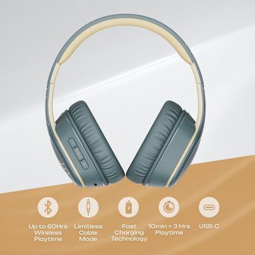 PowerLocus Klare, verzerrungsfreie Soundqualität Headset (Ultimativer Tragekomfort: Faltbares Design, weiche Ohrpolster, gepolsterter Kopfbügel aus veganem Leder, passend für alle., Lang anhaltende Batterielaufzeit,Ultimativer Tragekomfort,PremiumAudio)