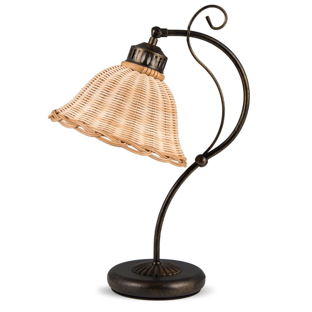 skandinavischer Leuchten Landhausstil, Tischleuchte Helios braun Korbgeflecht Leselampe, Rattanlampe antik Tischlampe für Schreibtisch Nachttisch Stil Rattan