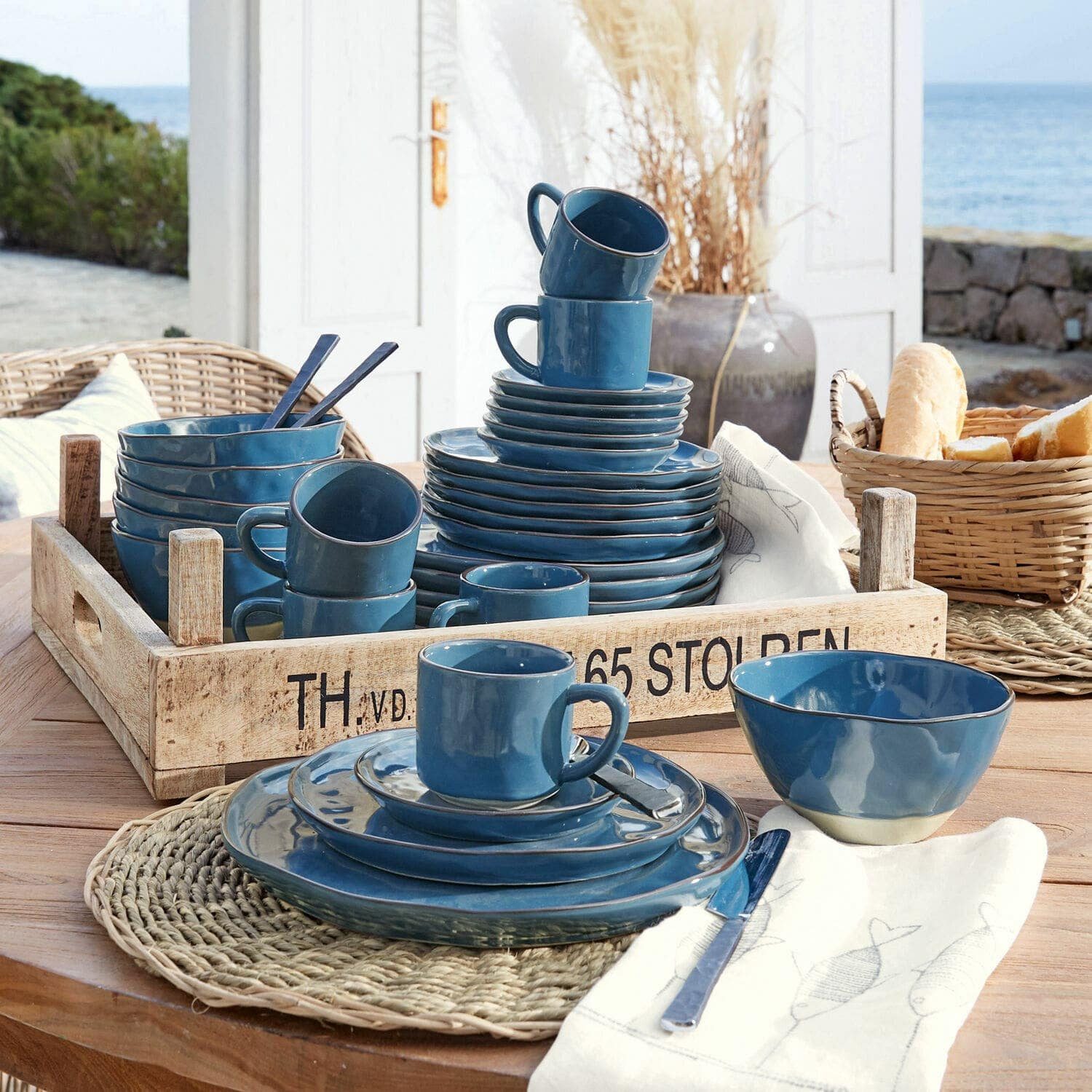 Mirabeau Geschirr-Set Geschirr 30er Set Biarré blau, Steinzeug