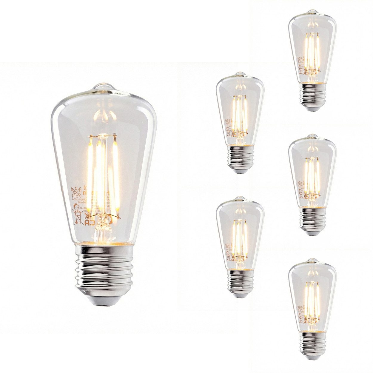hofstein LED-Leuchtmittel 6er Set Glühbirne Warmweiß 5 Watt 500 Lumen, E27, 2700 Kelvin, Filament