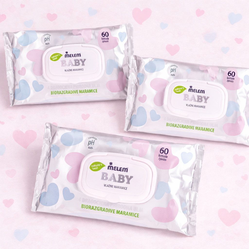 Melem Körperpflegemittel Baby Feuchttücher – 3er Set (3×60 Stück), Biologisch abbaubar, 3-tlg.