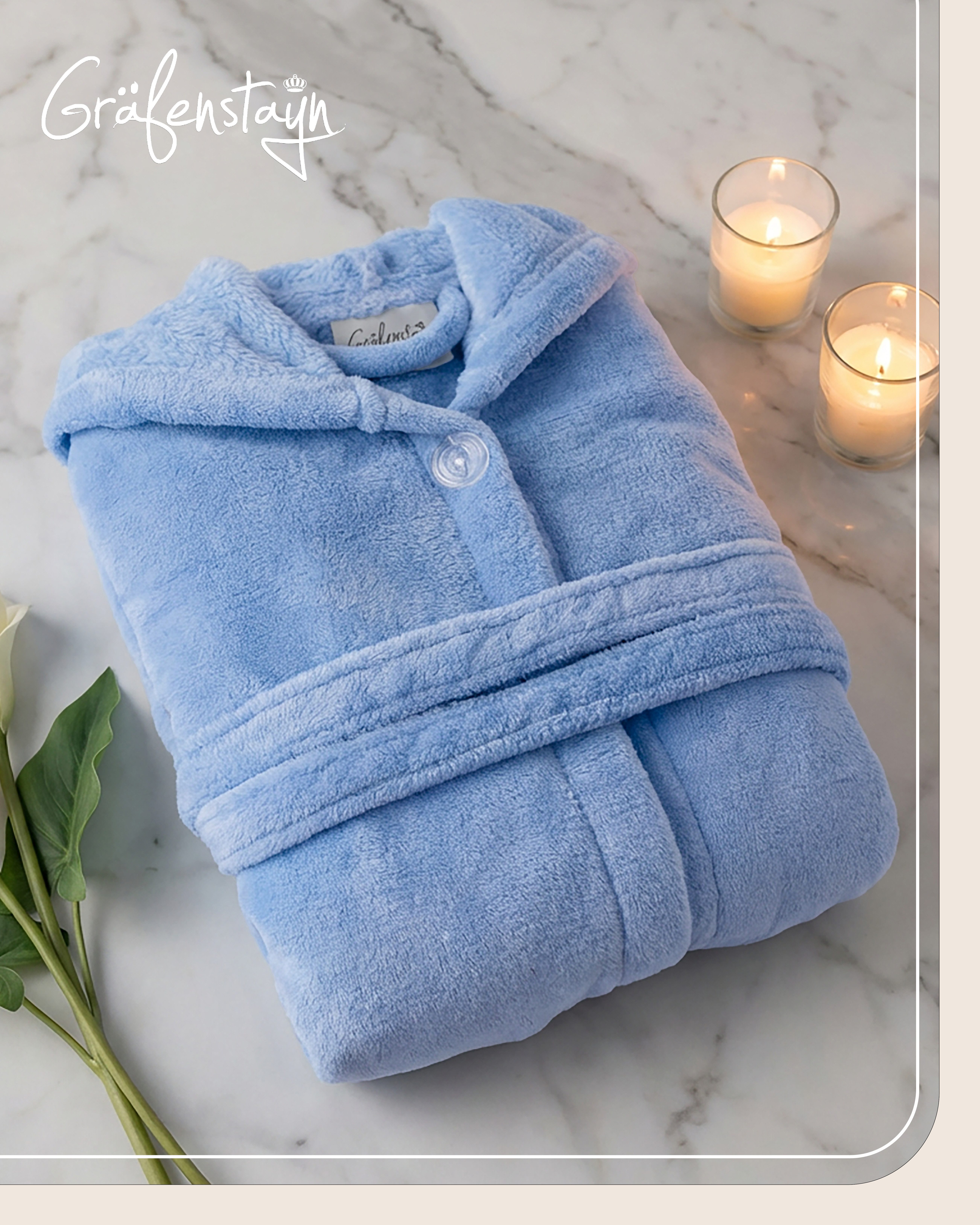 Gräfenstayn Kinderbademantel aus Fleece mit Kapuze & Knopf – Flauschiger Kinder-Bademantel, für Jungen & Mädchen, Größe 146-152 – Bild 2 von 5