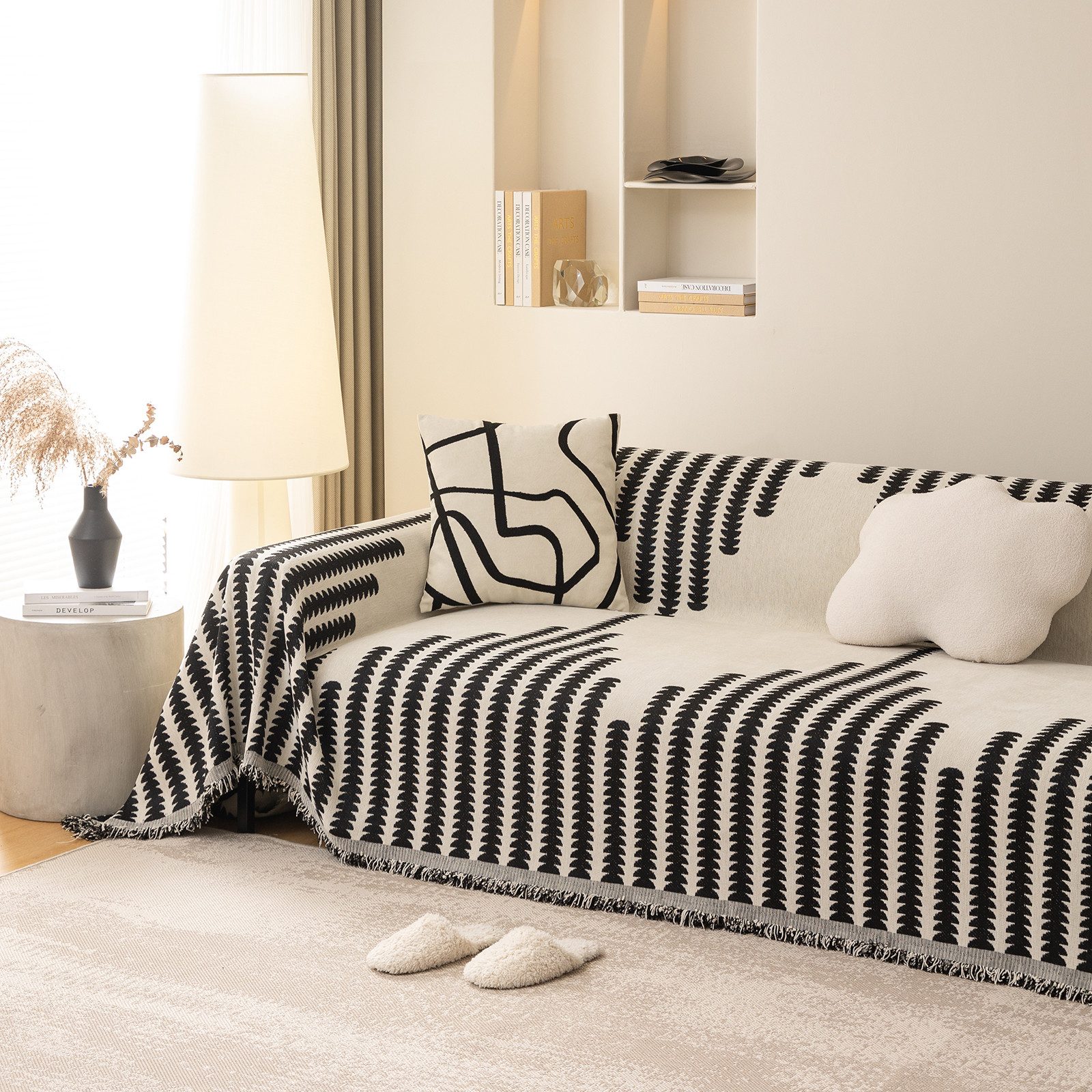 BTTO Sofahusse Geometrische Sofabezug Couchbezug mit Quasten, Weich Sofa De günstig online kaufen