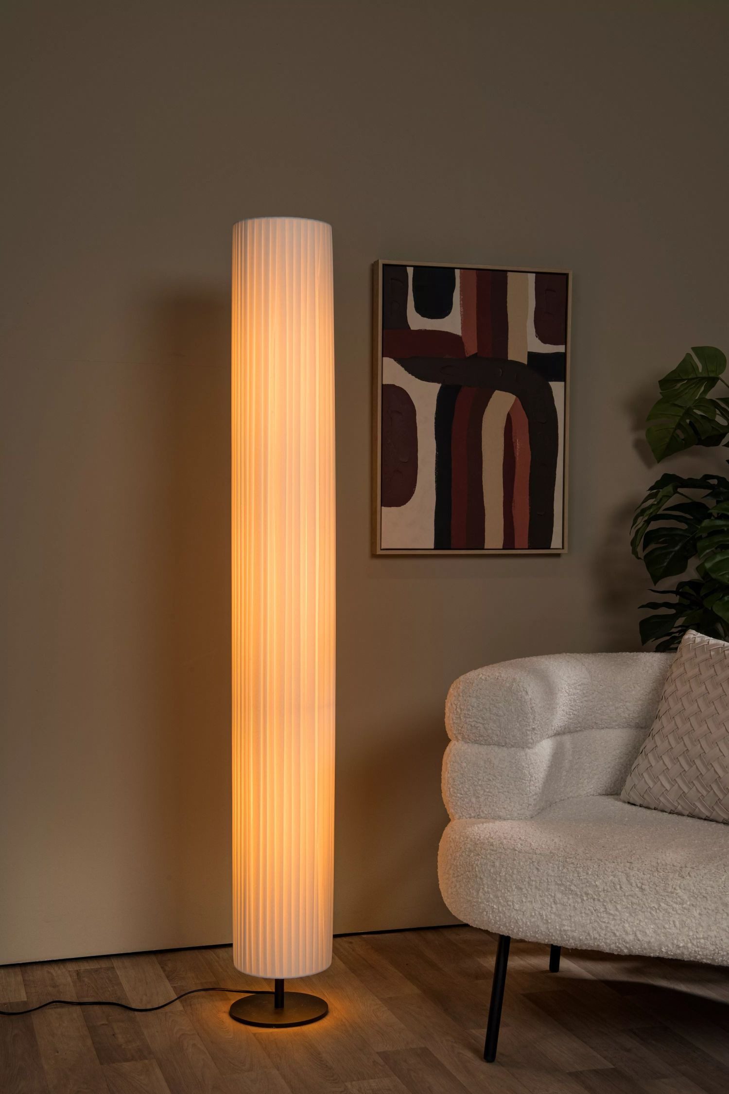 Licht-Erlebnisse Stehlampe NIRVA, ohne Leuchtmittel, Stoff Metall E27 160 cm Schwarz Weiß 3-flammig rund Modern Stehlampe