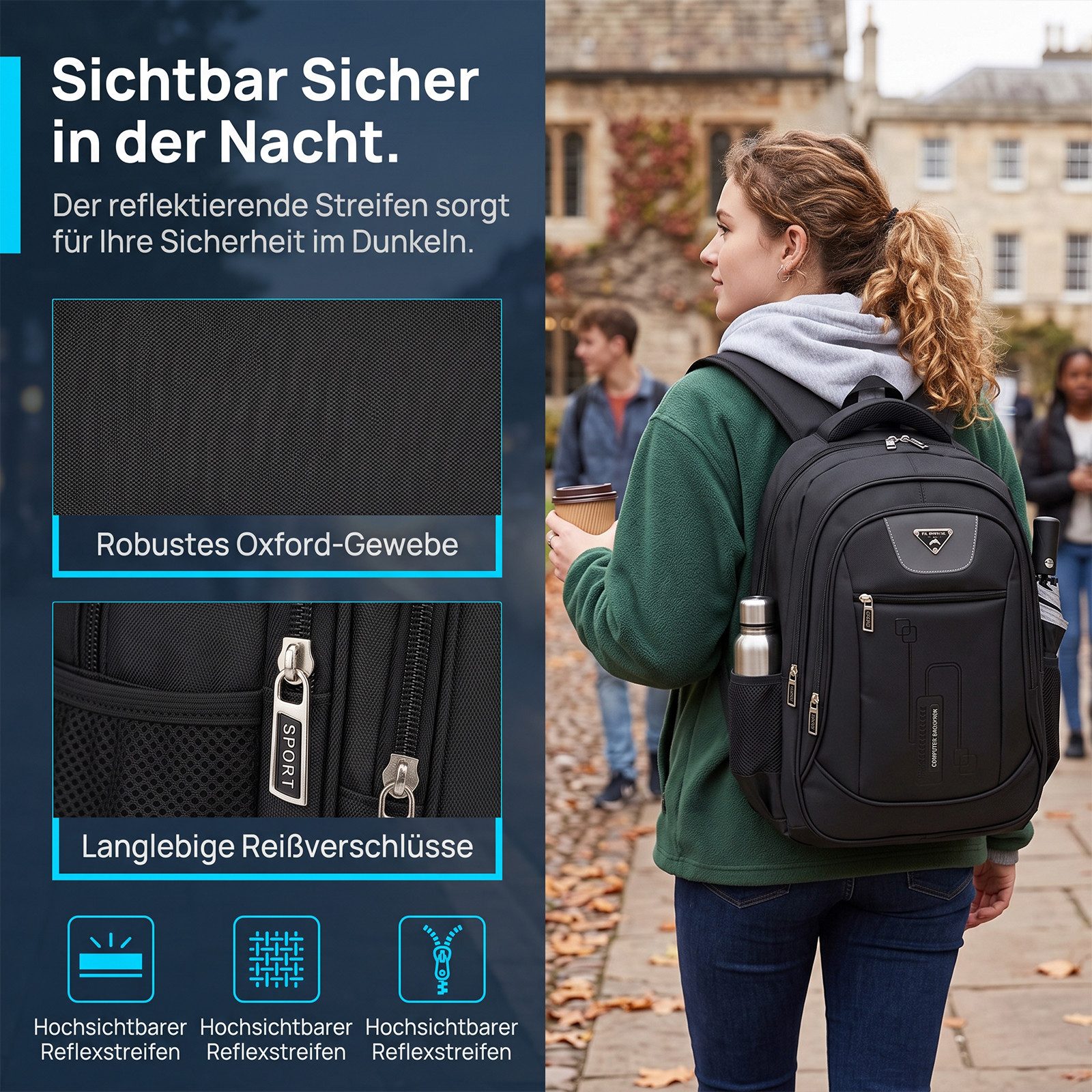 AKKEE Laptoprucksack 24/30L wasserdicht Laptop Rucksack Rucksäcke Schulrucksack, Herren Damen Jungen Teenager Freizeit Arbeit Business Reisen – Bild 2 von 5