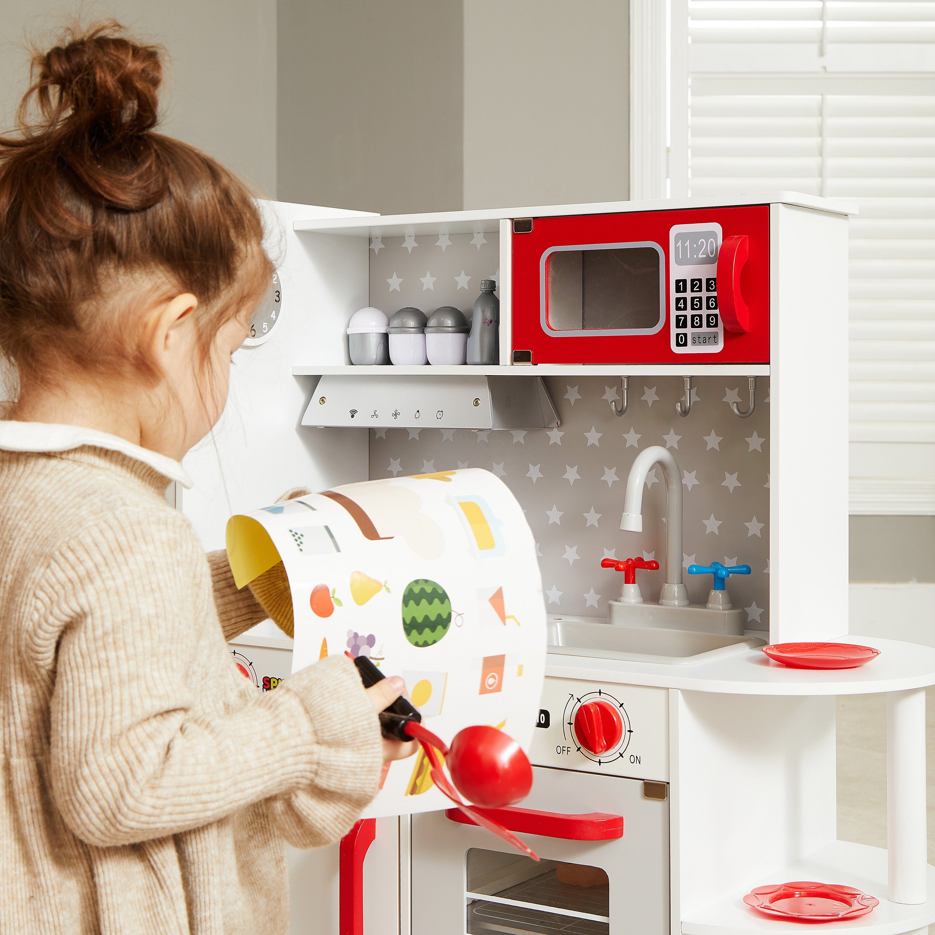 Kinder Mikrowelle Spielzeug Kinderküche Spielküche Licht Sound Zubehör Türöffner 