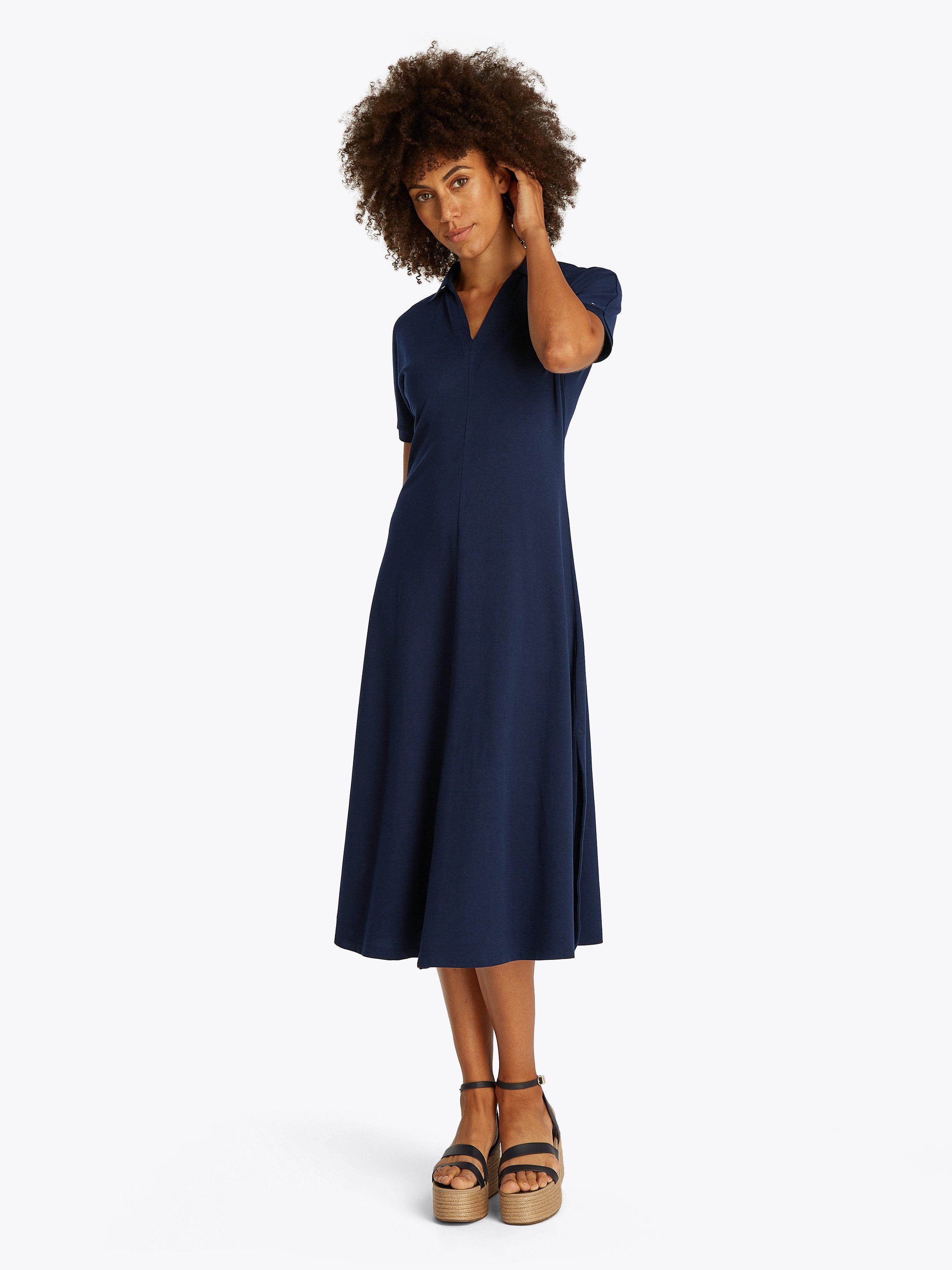 Tommy Hilfiger Polokleid LYOCELL OPEN-NK MIDI günstig online kaufen